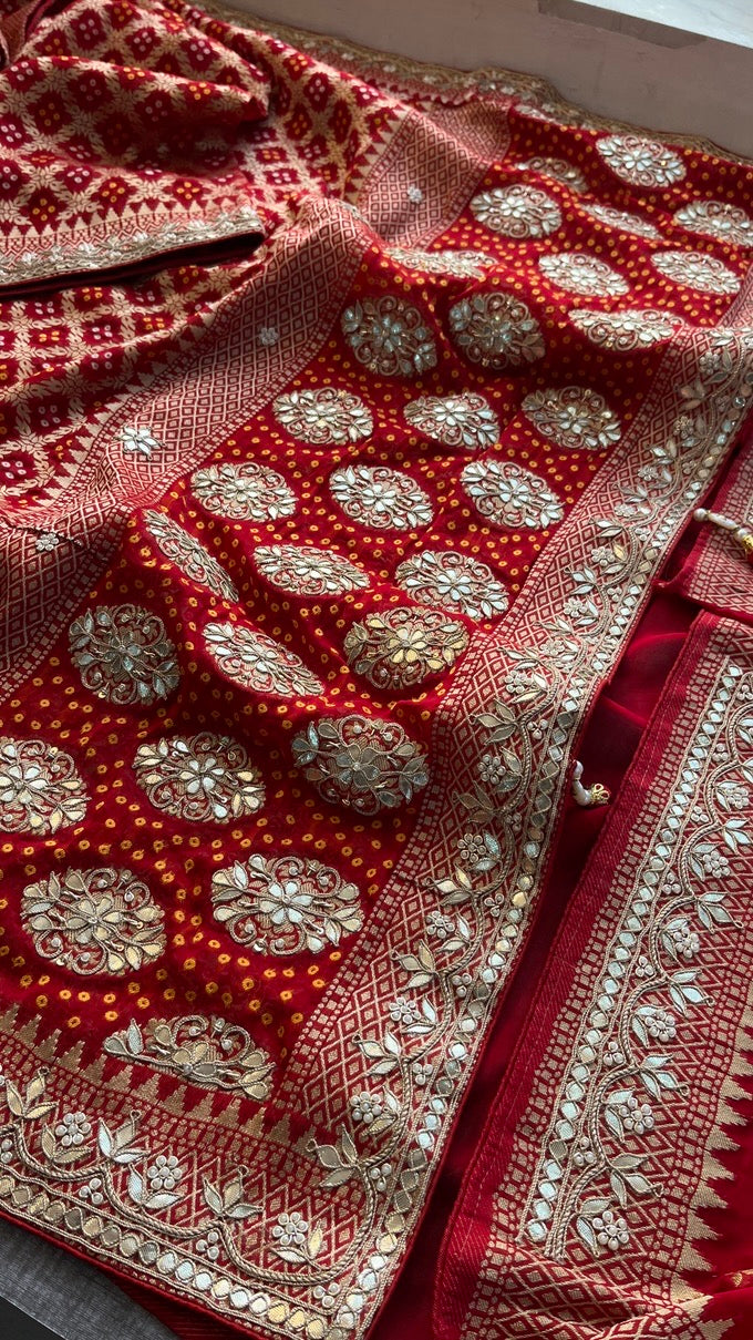 Pure Khaddi Georgette Banarasi Saree with Heavy Gotapatti Handwork – Premium Wedding Collection
