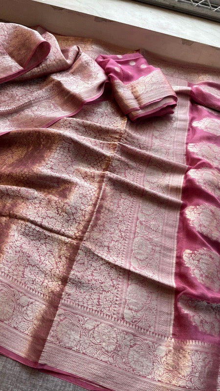 Khaddi Georgette Banarasi Saree with Zari Weaving | Soft Lightweight & Easy Drape | Elegant Saree