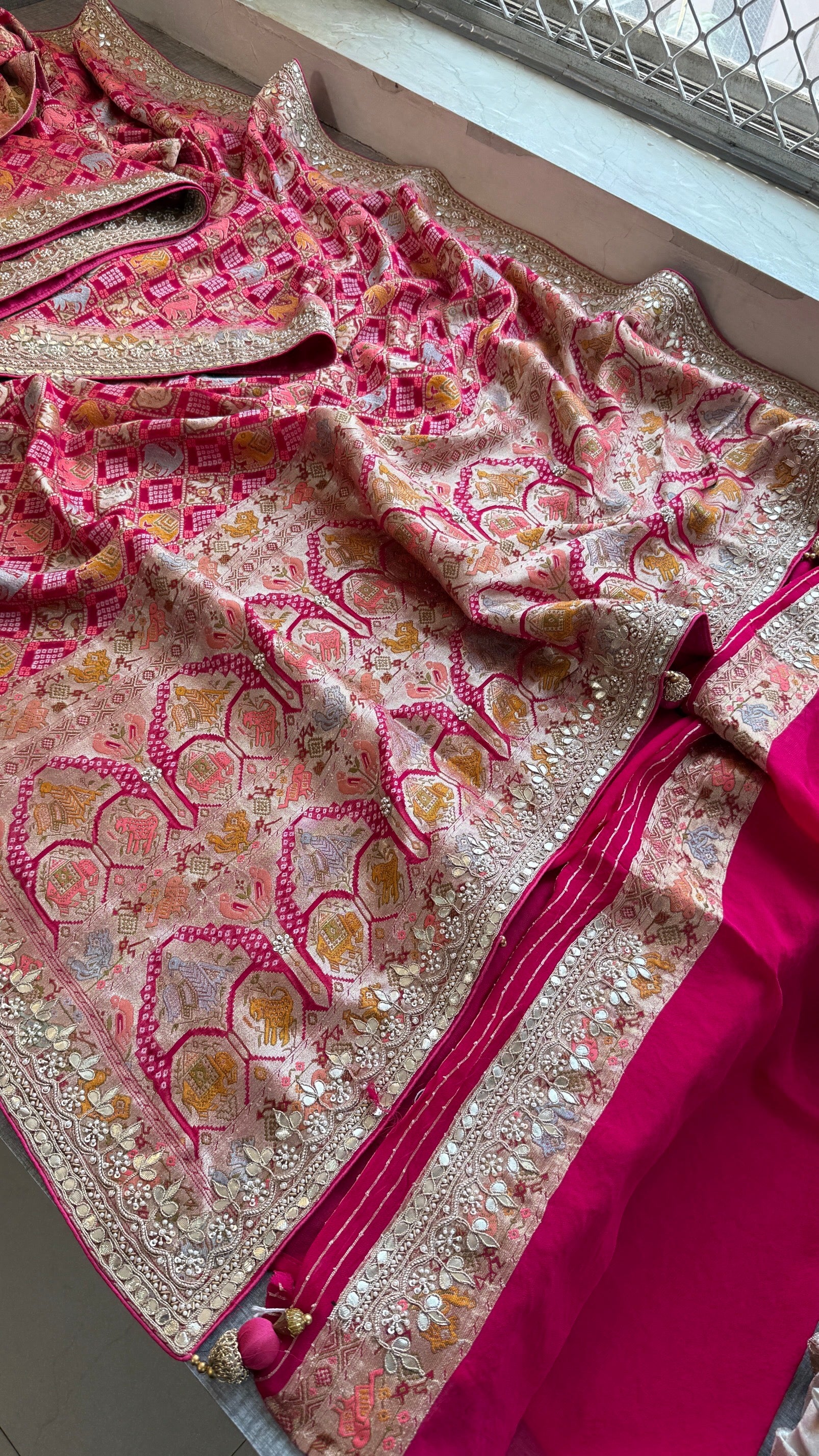 Luxury Banarasi Khaddi Georgette Saree with Zardozi & Pearl Work – Royal Wedding Wear Saree
