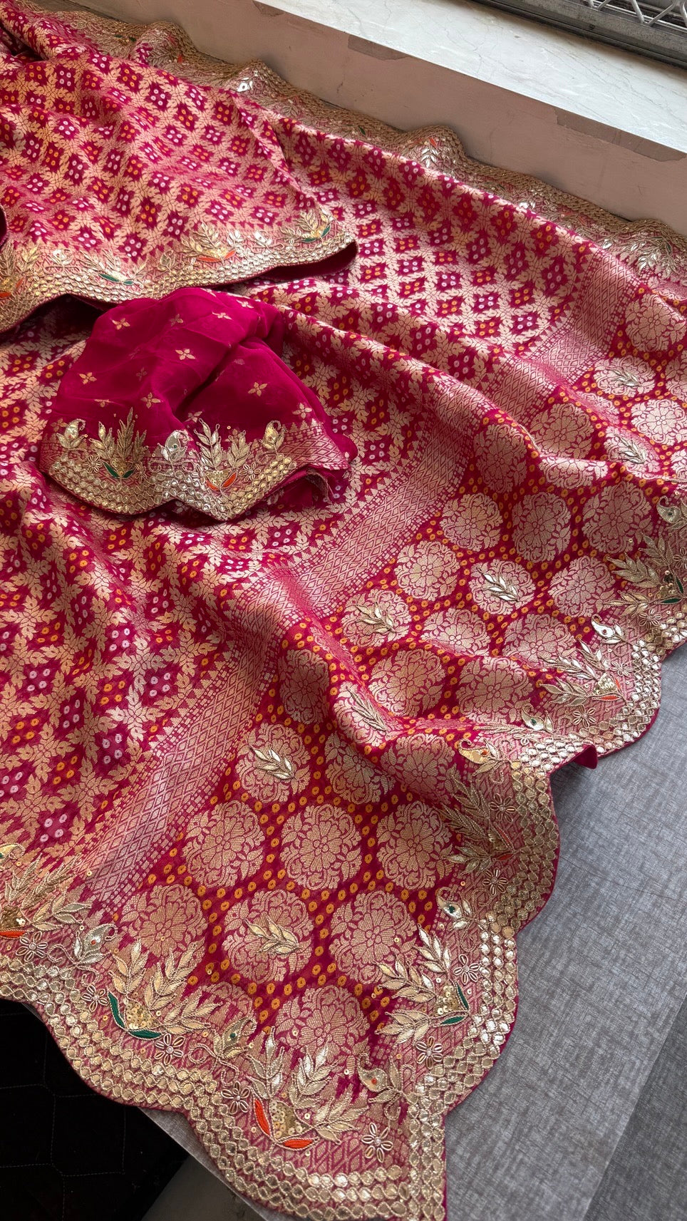Handcrafted Pure Khaddi Georgette Gotapatti Banarasi Saree