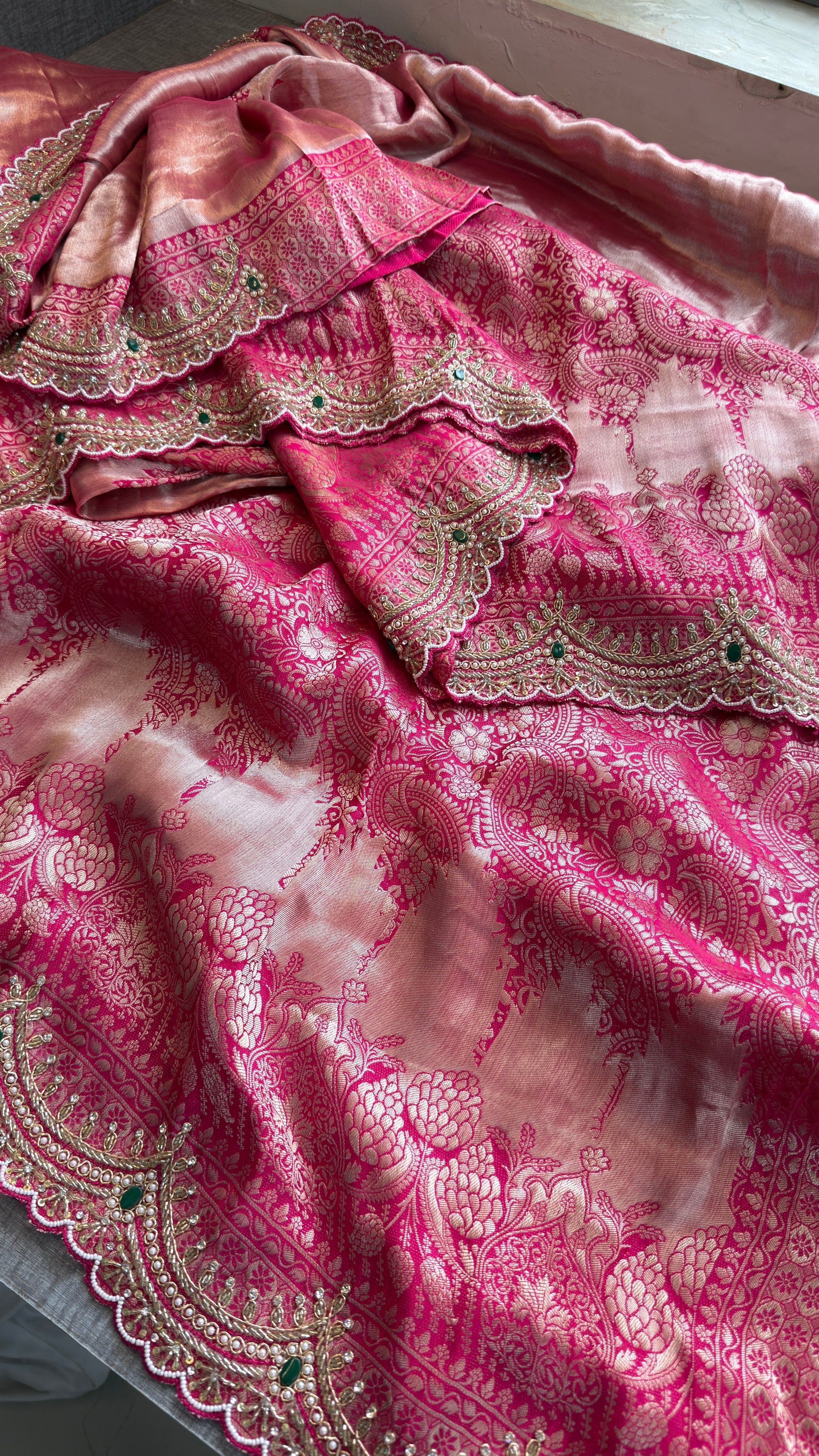 Royal Banarasi Pure Khaddi Georgette Hand-Embroidered Saree with Blouse