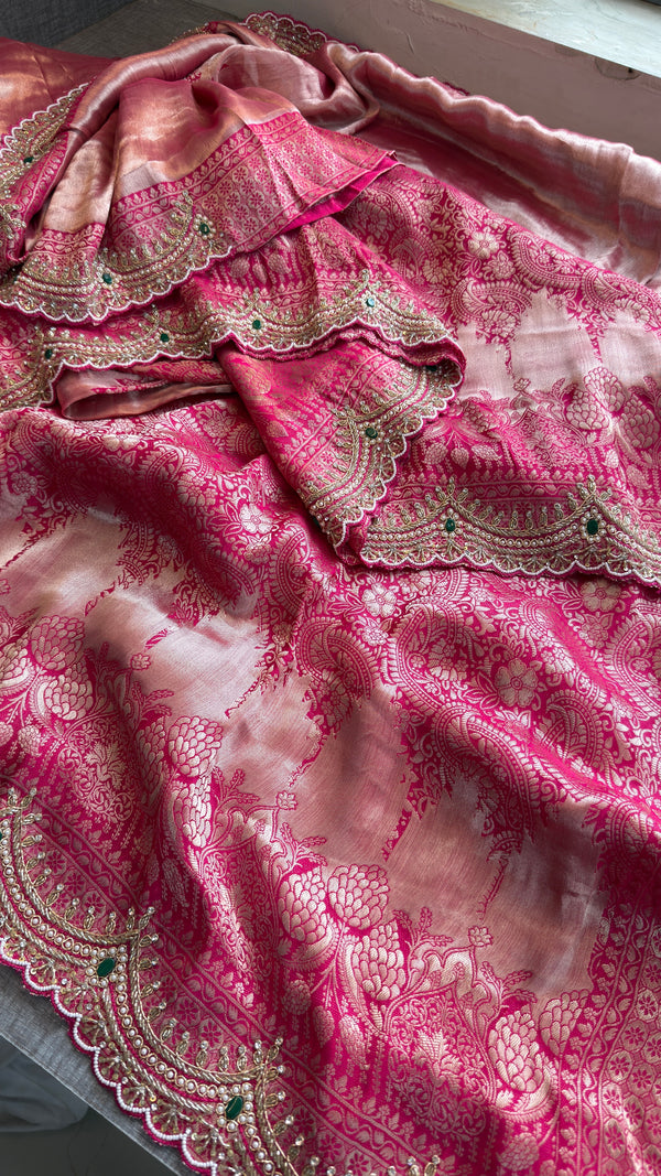 Royal Banarasi Pure Khaddi Georgette Hand-Embroidered Saree with Blouse