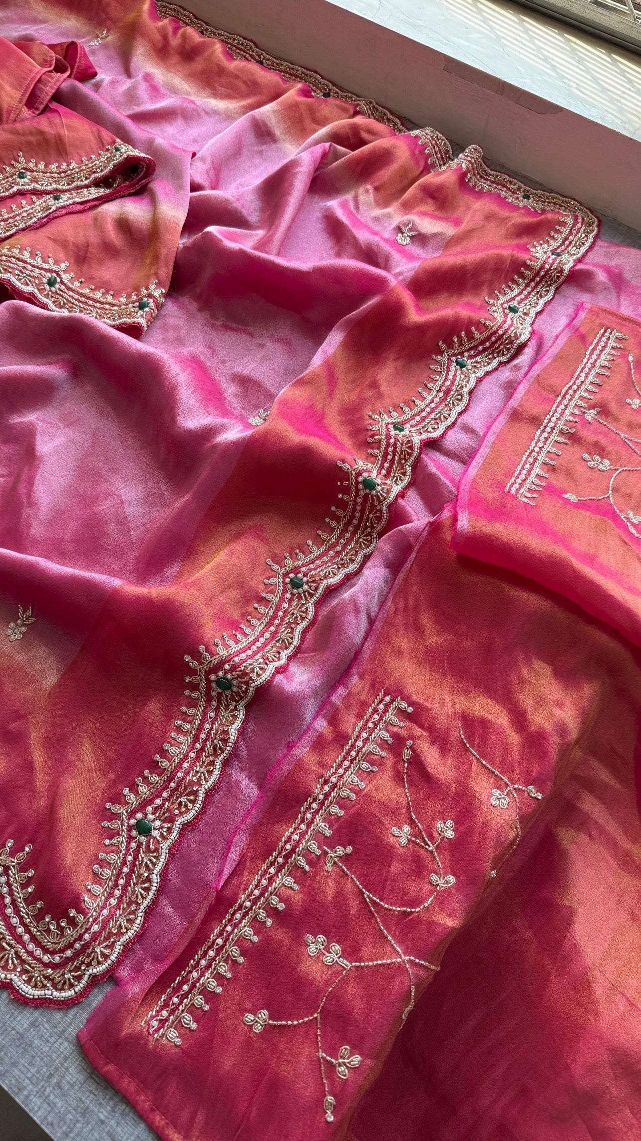 Cosmo Silk Saree with Cutdana, Pearl & Resham Work | Designer Blouse & Stone Embellished Party Wear
