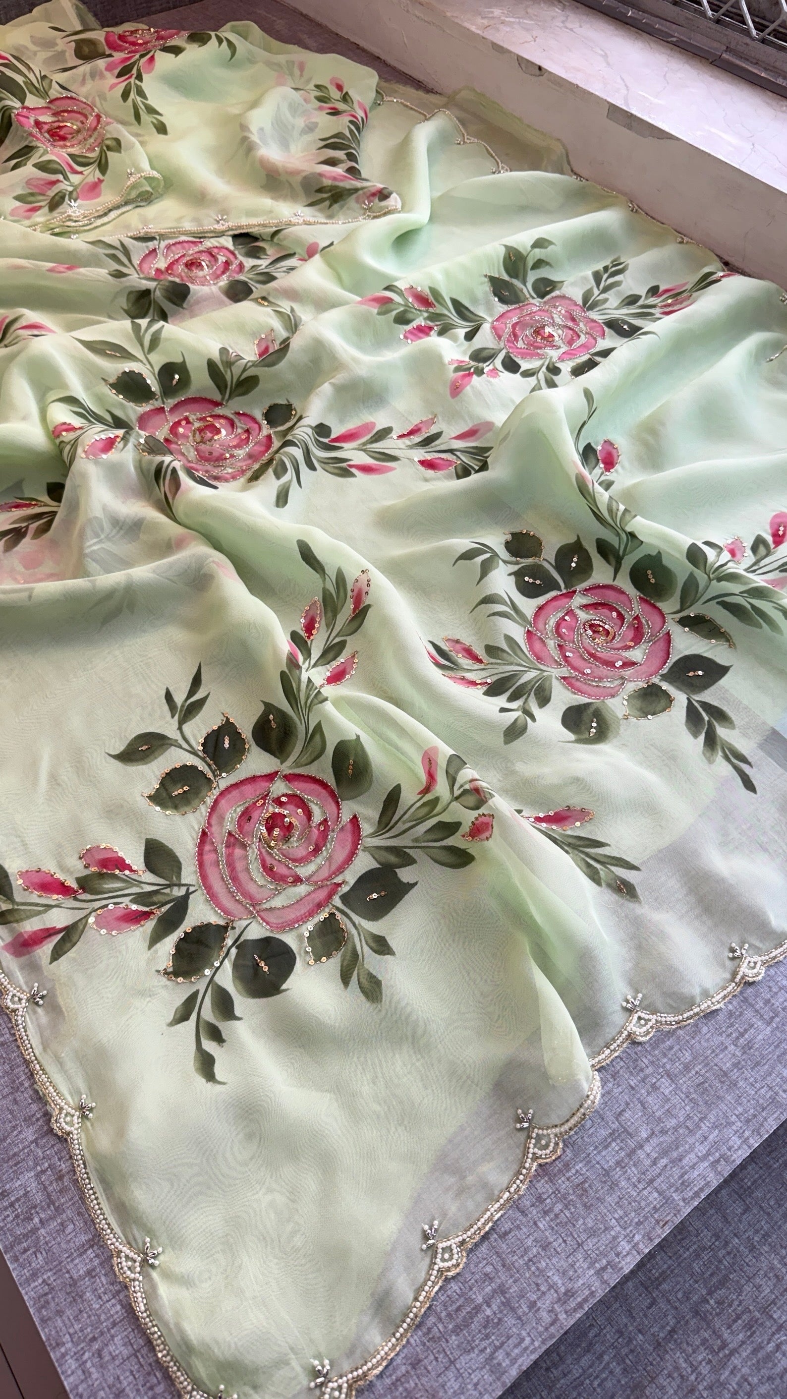 Pure Soft Organza Hand-Painted Saree,