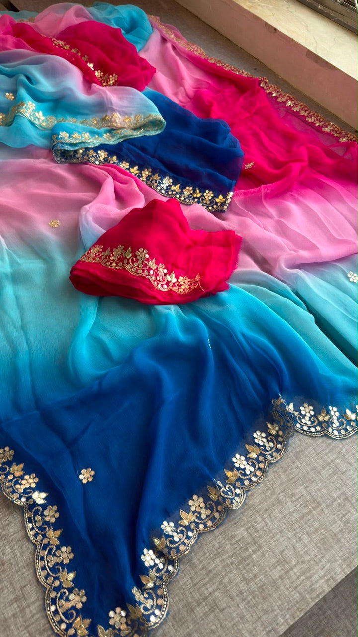 Ombre Chiffon Saree with Delicate handwork Border
