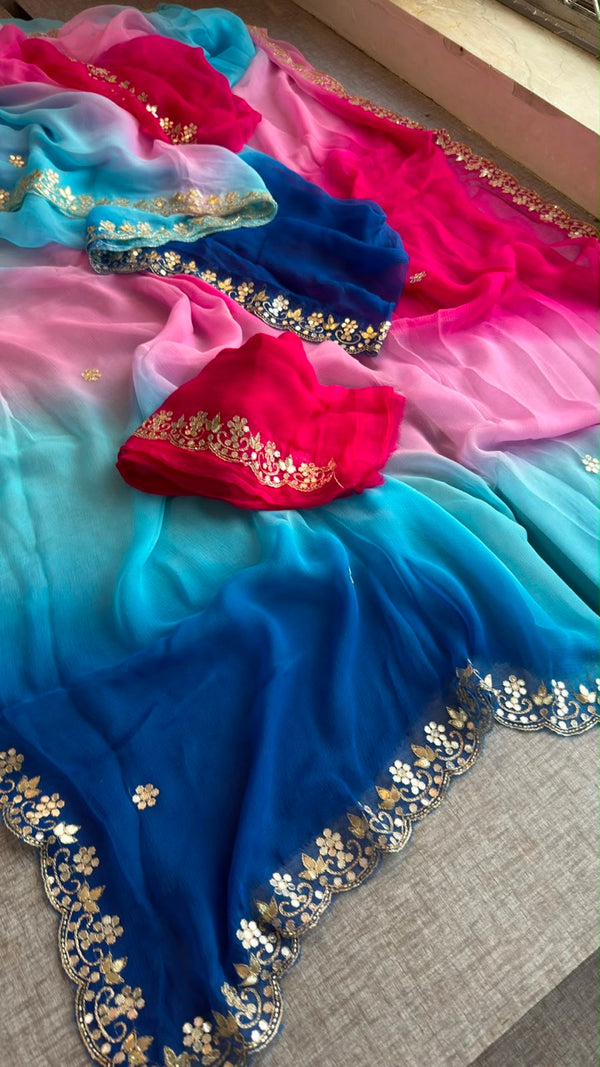 Ombre Chiffon Saree with Delicate handwork Border