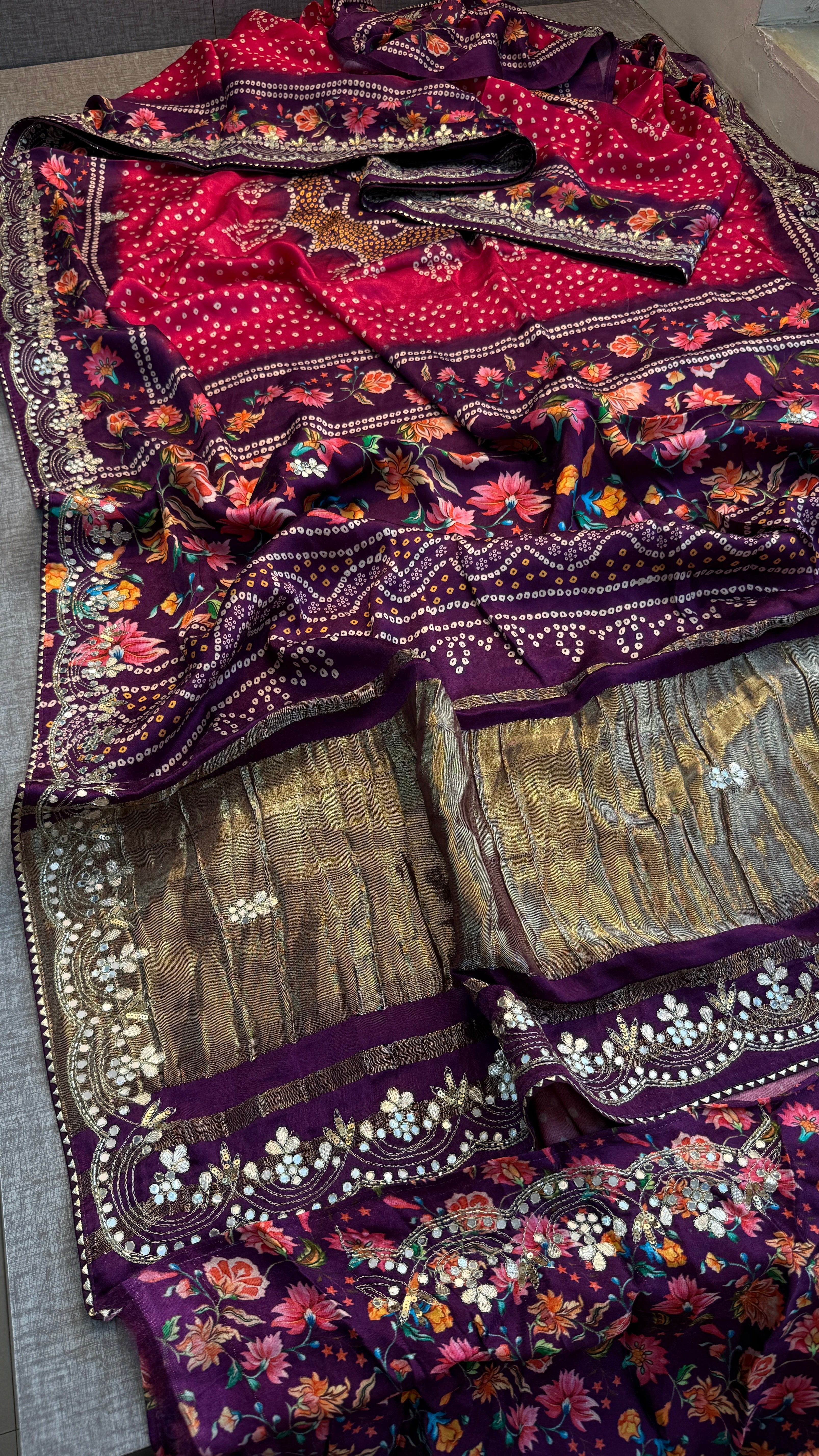 Pure Soft Gajji Silk Lakdi Patta Digital Print Saree