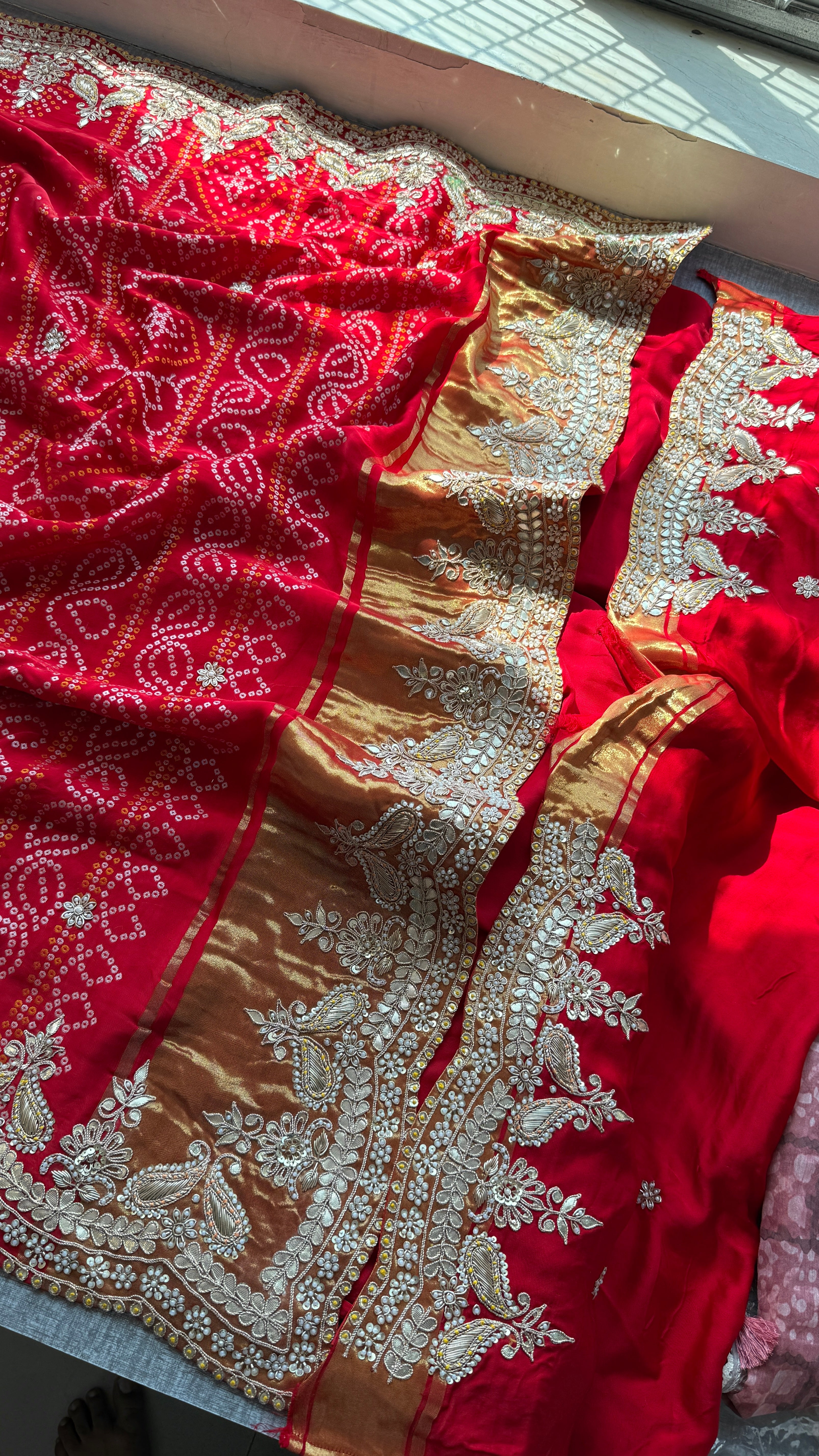 Pure Gajji Satin Silk Bandhani Weaving saree with Marodi Work