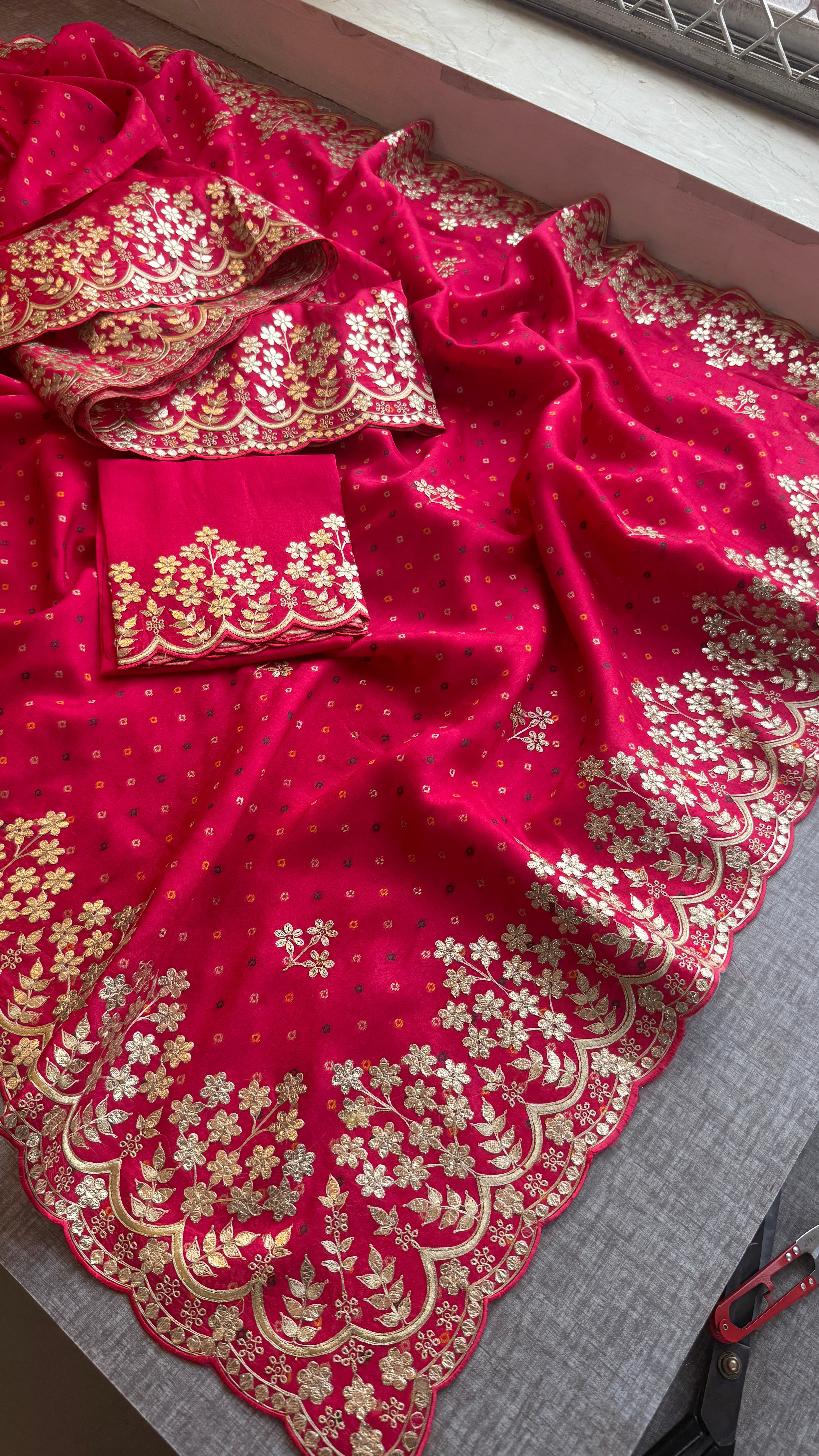 Rani Pink Soft Silk Bandhani Saree - Embroidered Designer Bridal