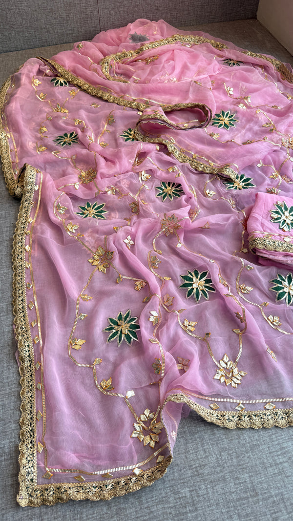 Pink Sikhiya designer gotapatti Saree
