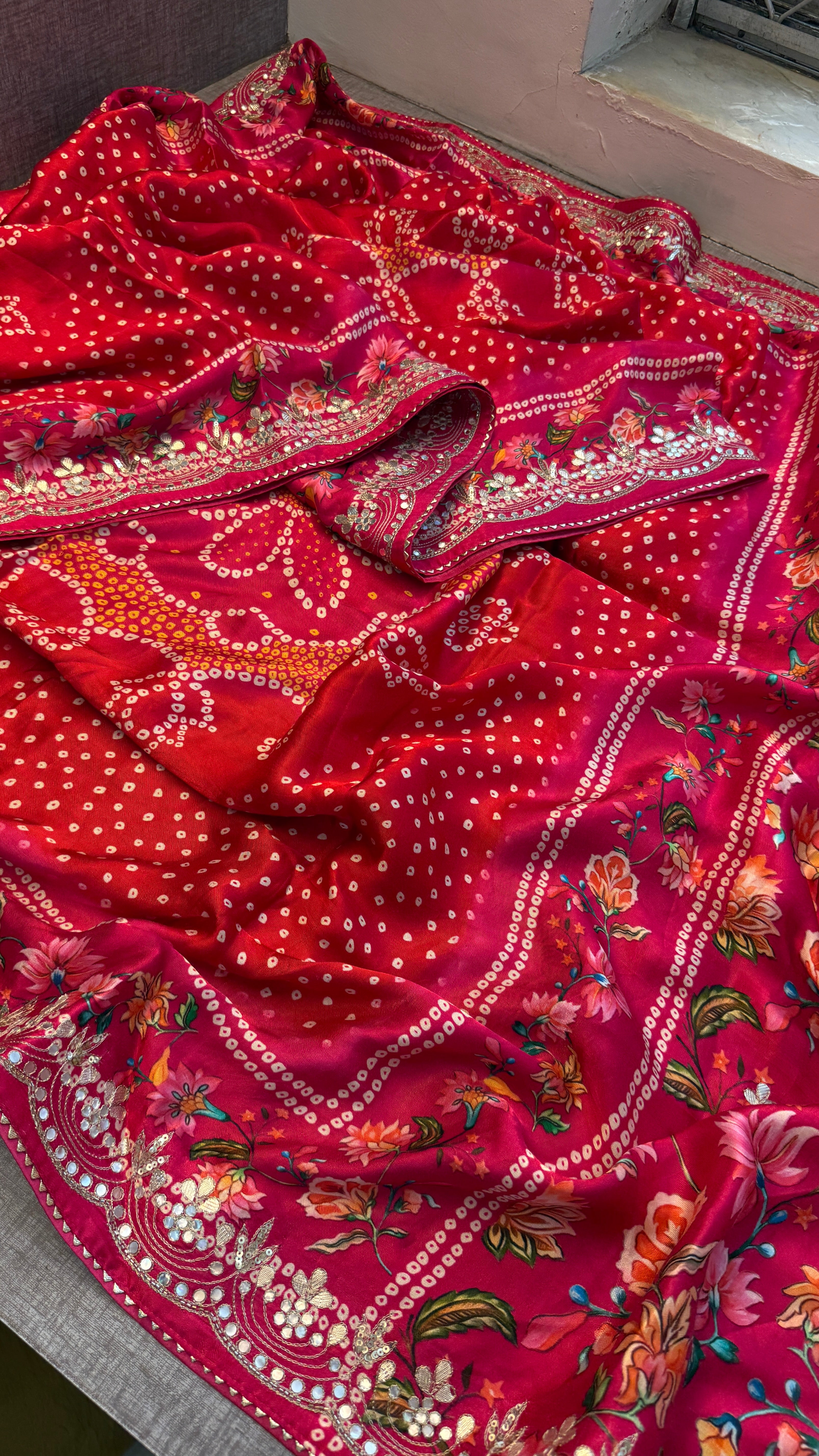 Pure Soft Gajji Silk Lakdi Patta Digital Print Saree