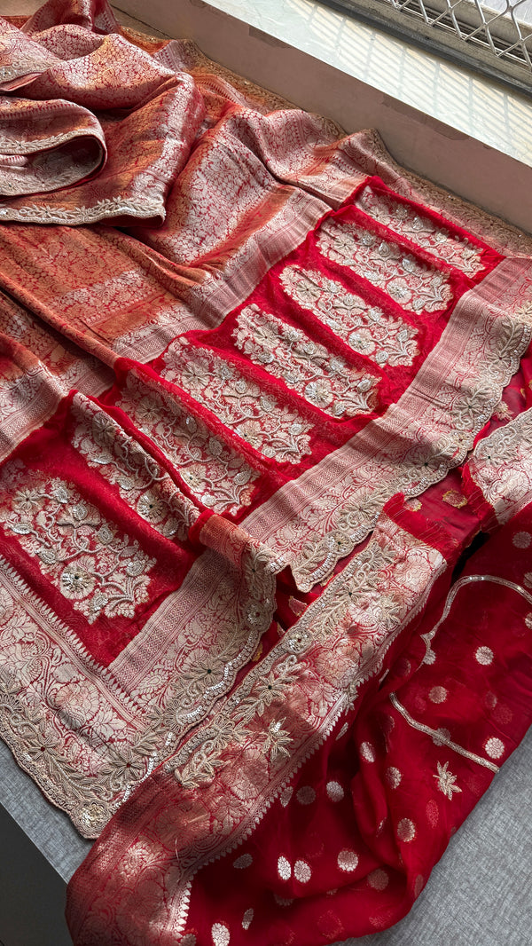 Bridal Georgette Banarasi Zardozi Work Saree