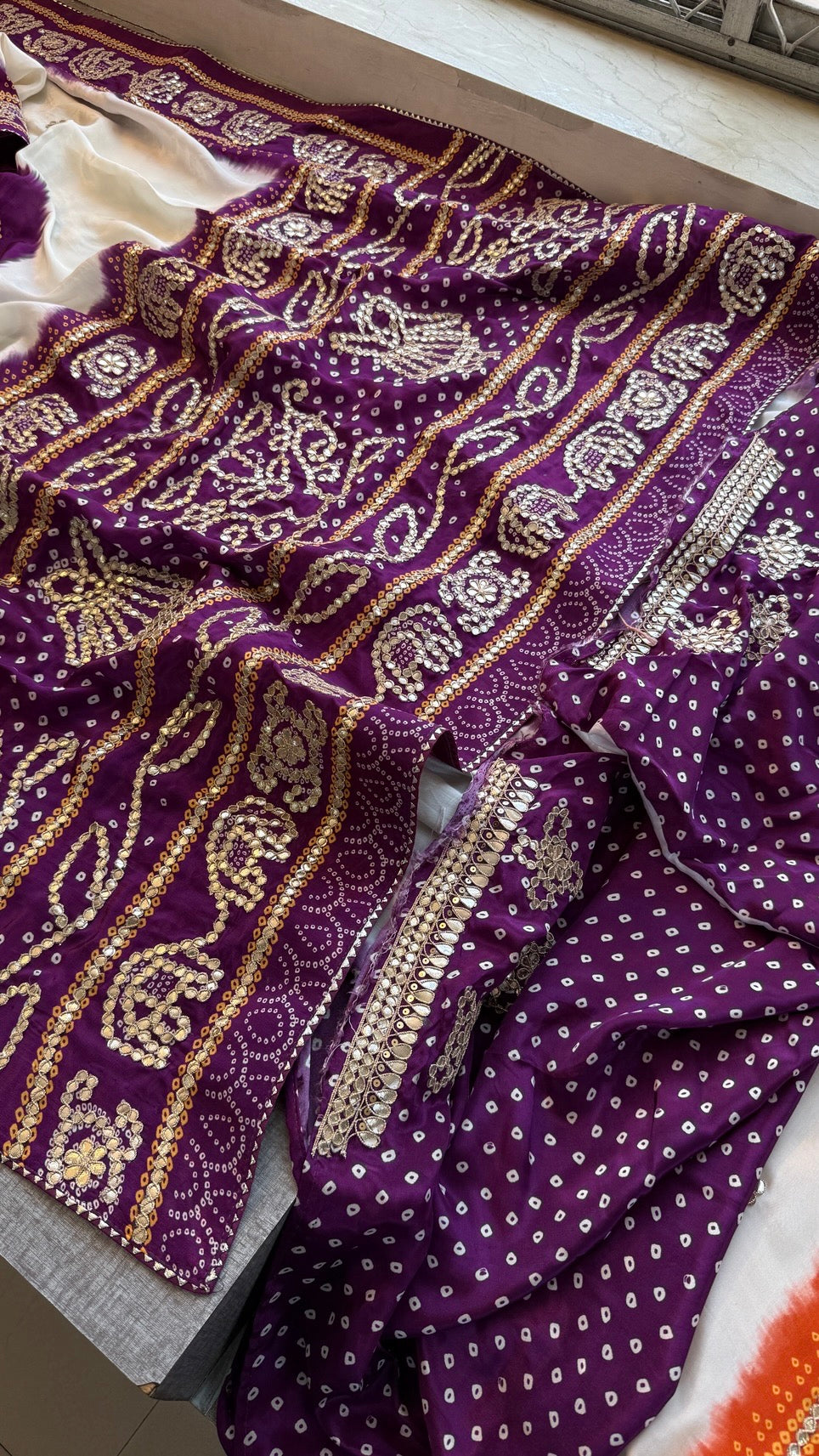 Pure Munga Silk Saree with Elephant Motifs & Gota Patti Work