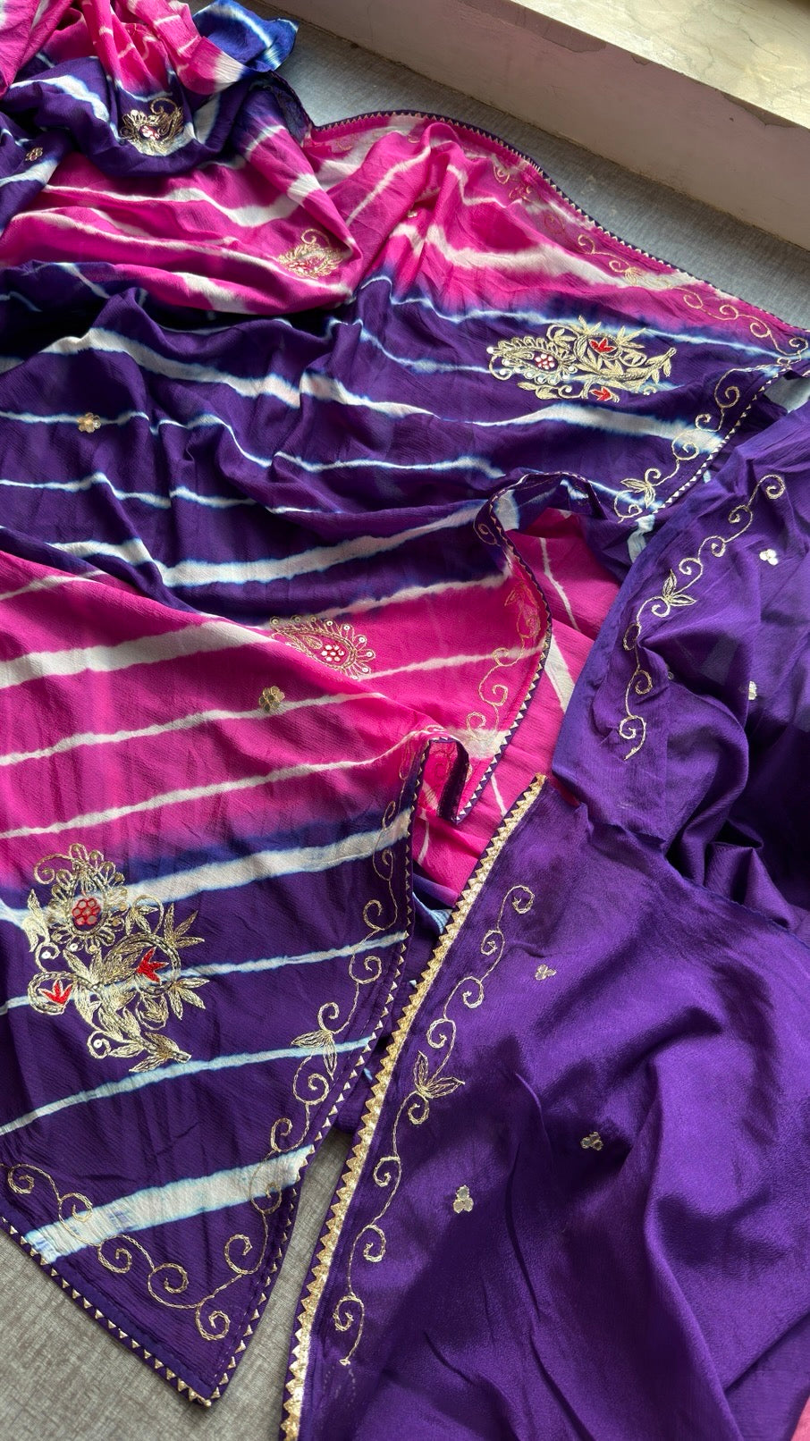 Chinon silk Pittan work Saree