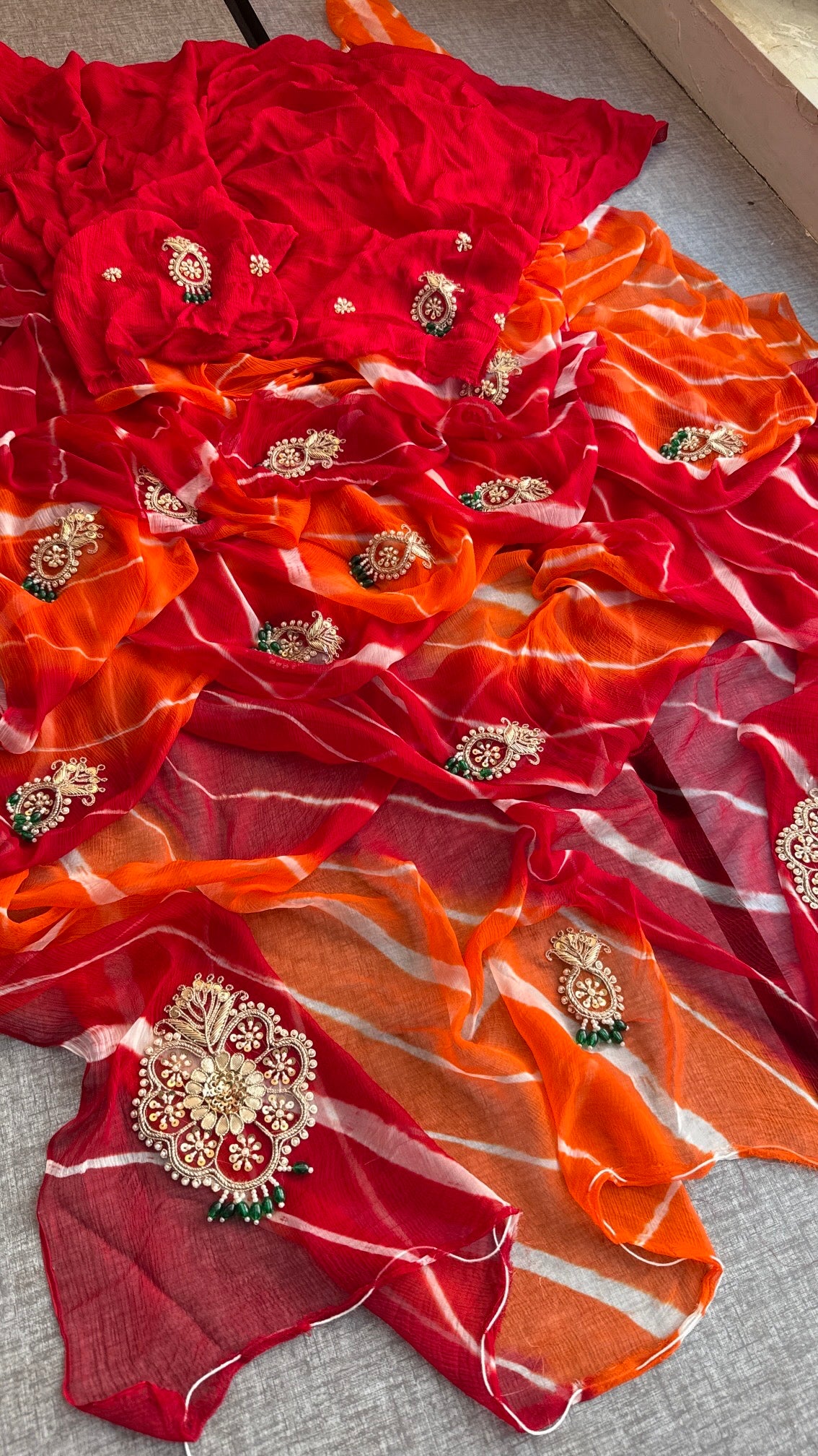 Pure chiffon leheriya with jewellery work