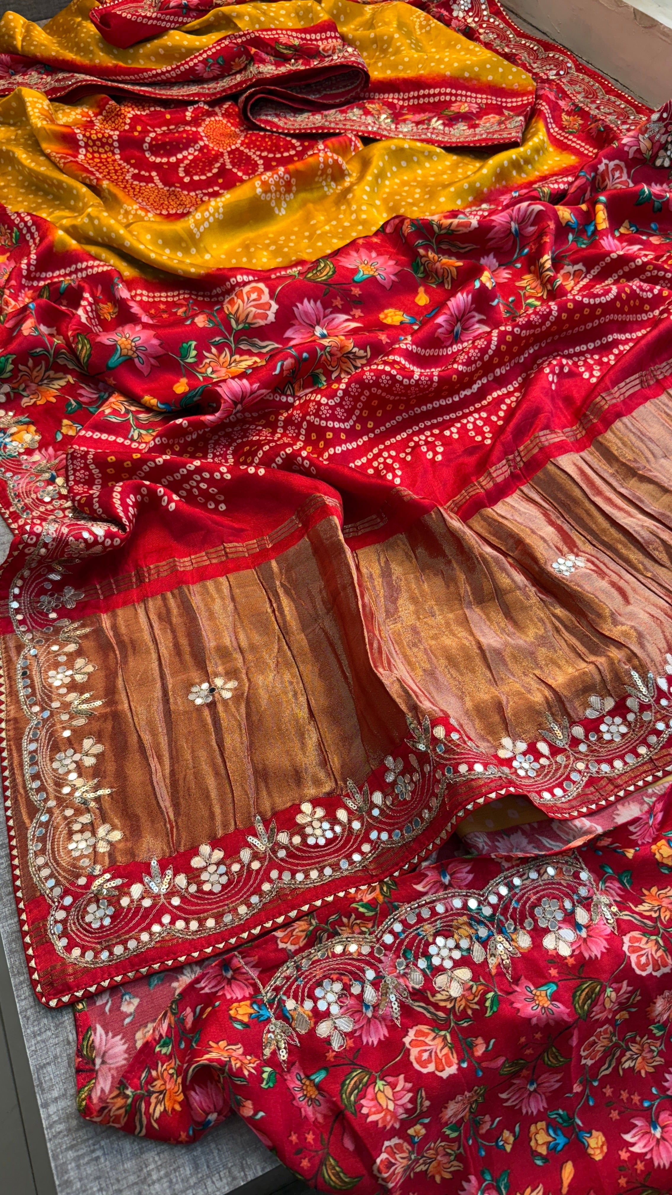 Pure Soft Gajji Silk Lakdi Patta Digital Print Saree