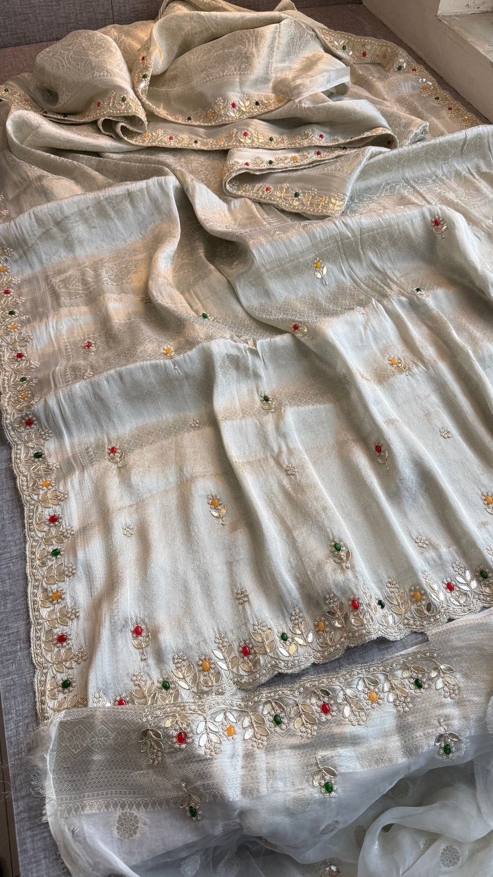 Royal Khaddi Georgette Banarasi Zari Weaving Saree with Gotapatti & Jewellery Stone Embellishment