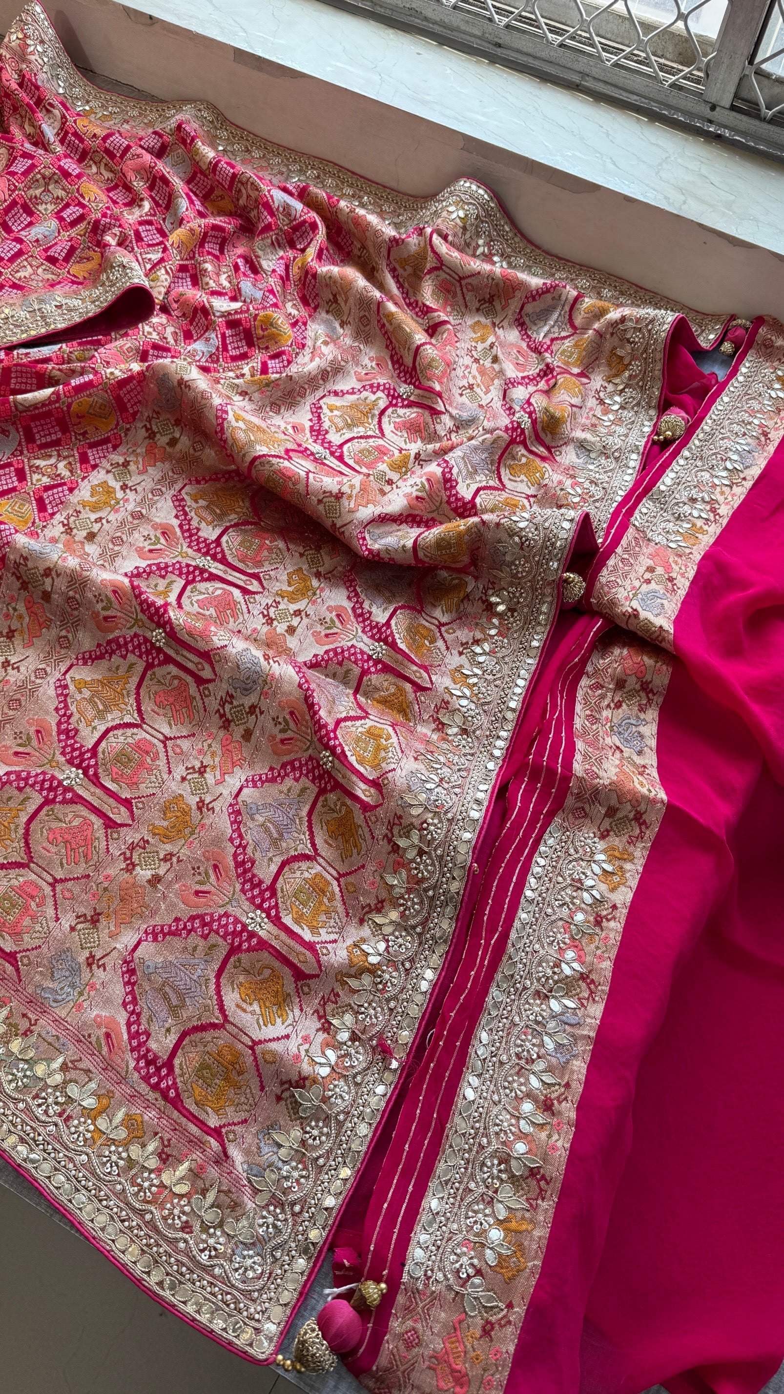 Luxury Banarasi Khaddi Georgette Saree with Zardozi & Pearl Work – Royal Wedding Wear Saree