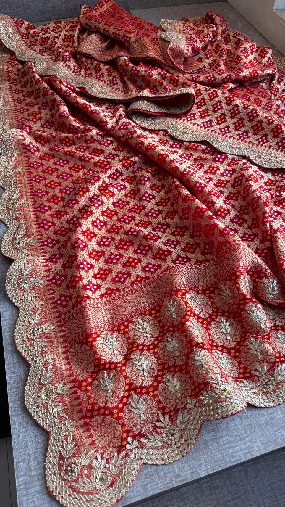 Handcrafted Pure Khaddi Georgette Gotapatti Banarasi Saree