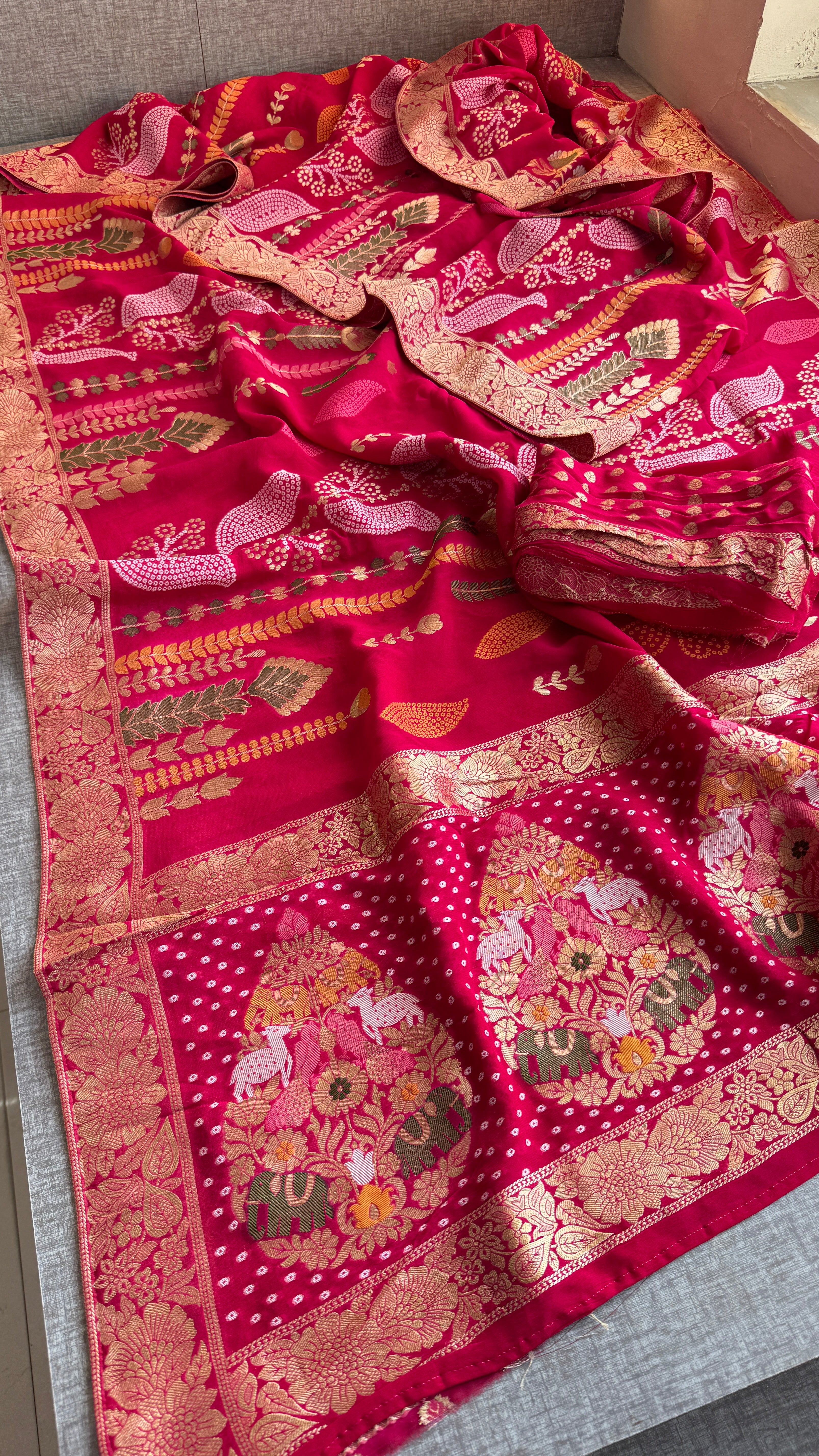 Stunning Magenta Pink Banarasi Soft Georgette Saree – Traditional Zari & Festive Special
