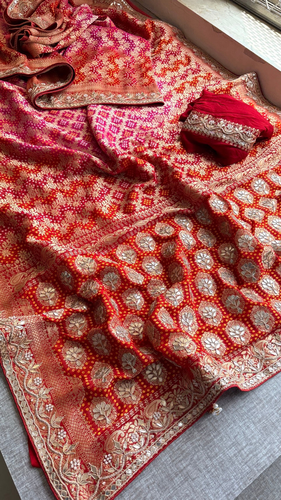 Luxury Khaddi Georgette Saree with Gotapatti & Banarasi Zari Elegance
