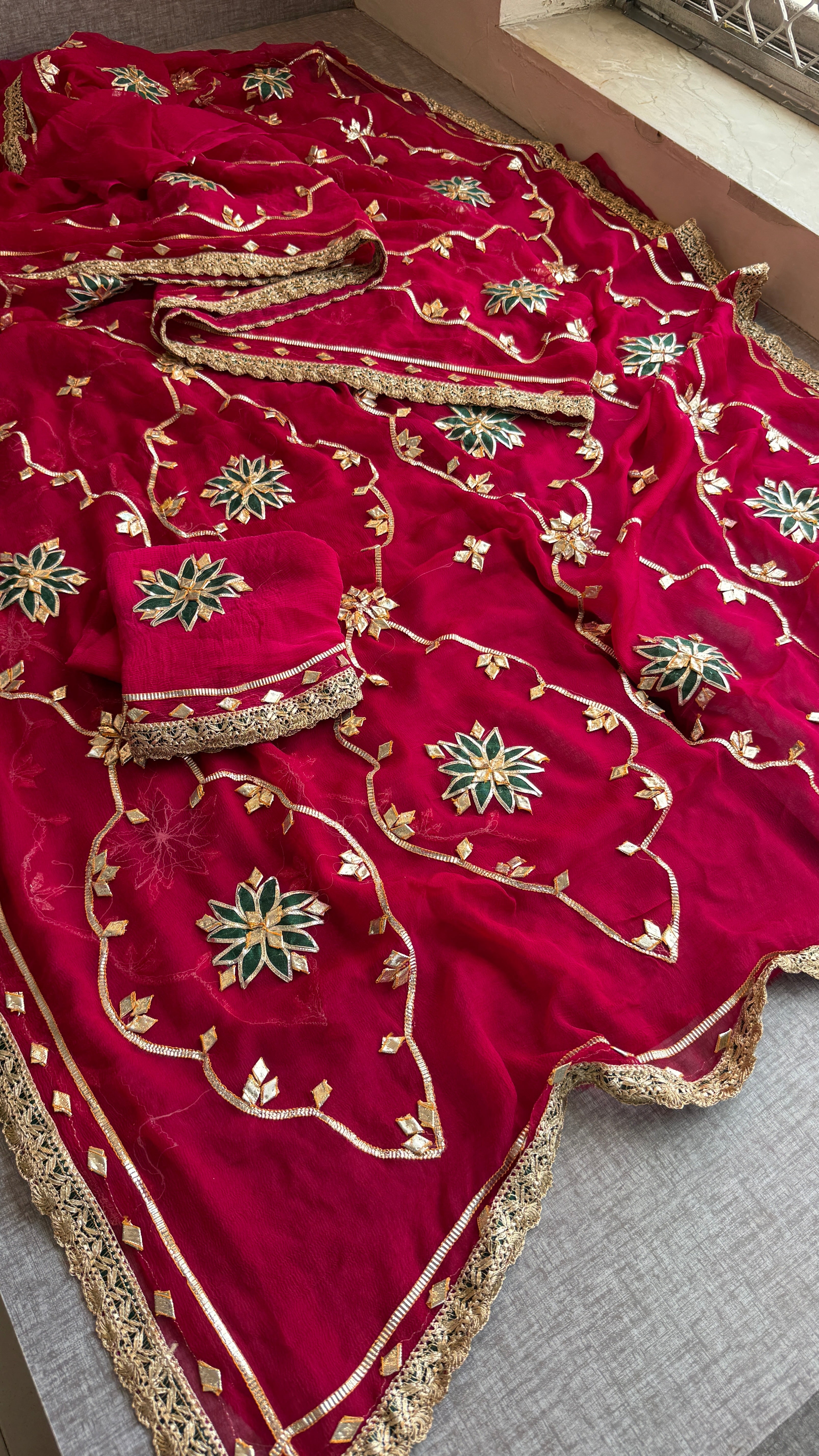 Rani Chiffon Gotapatti Saree In Jaipuri Look