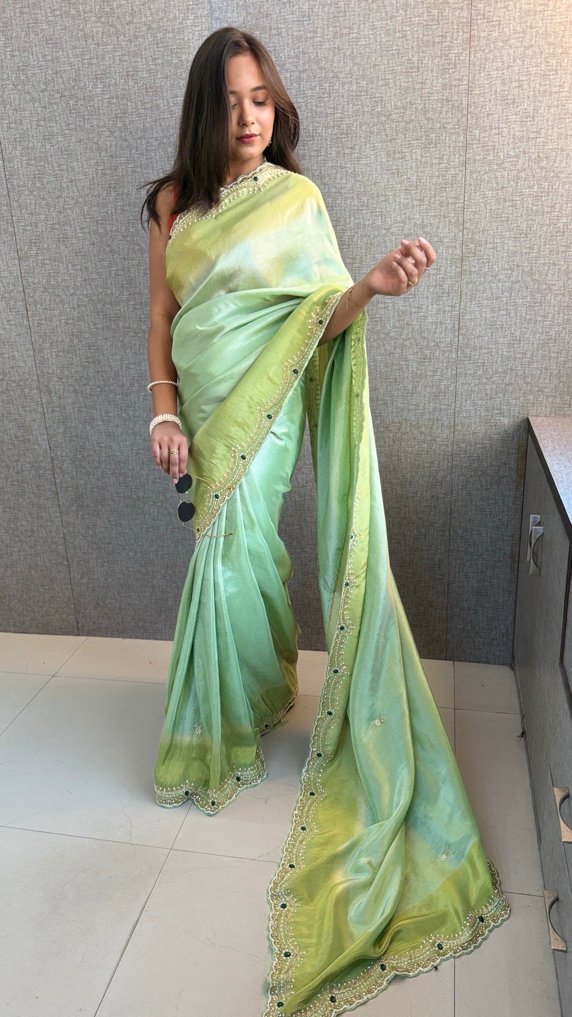 Cosmo Silk Saree with Cutdana, Pearl & Resham Work | Designer Blouse & Stone Embellished Party Wear