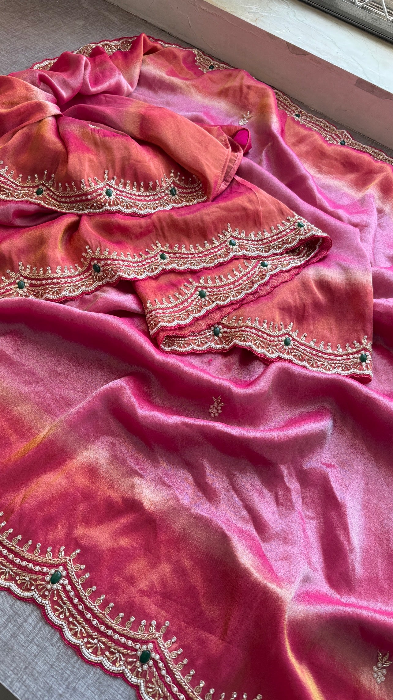 Cosmo Silk Saree with Cutdana, Pearl & Resham Work | Designer Blouse & Stone Embellished Party Wear