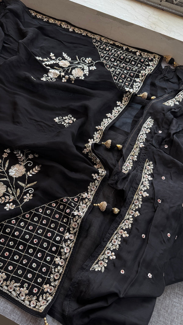 Black organza soft silk Saree