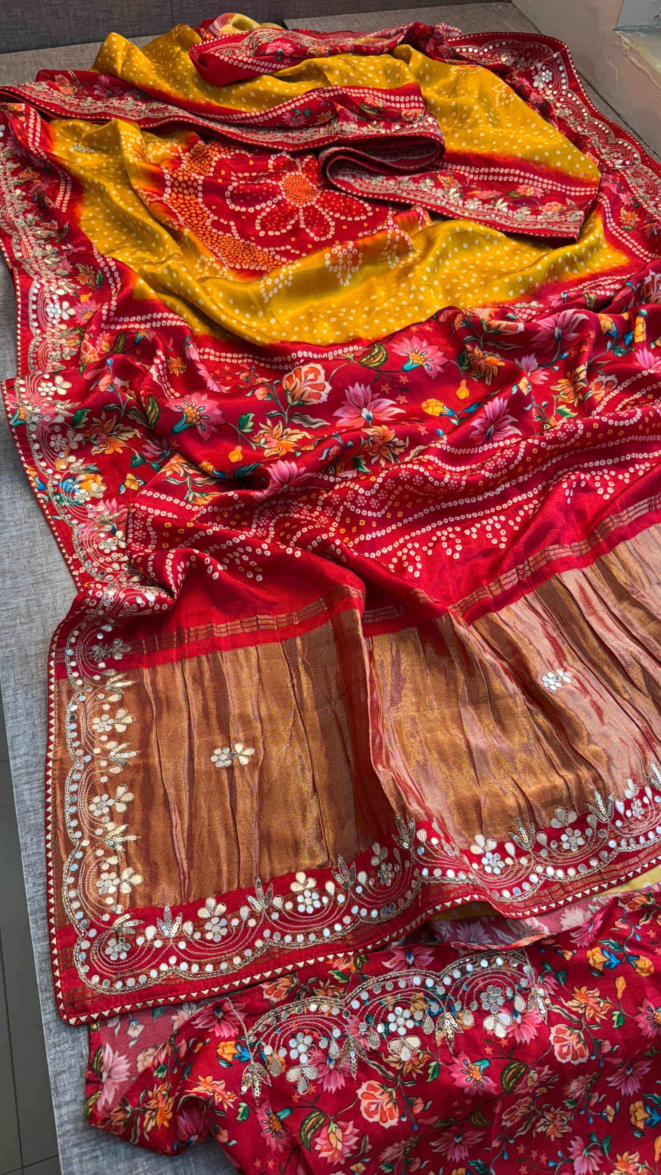 Pure Soft Gajji Silk Lakdi Patta Digital Print Saree