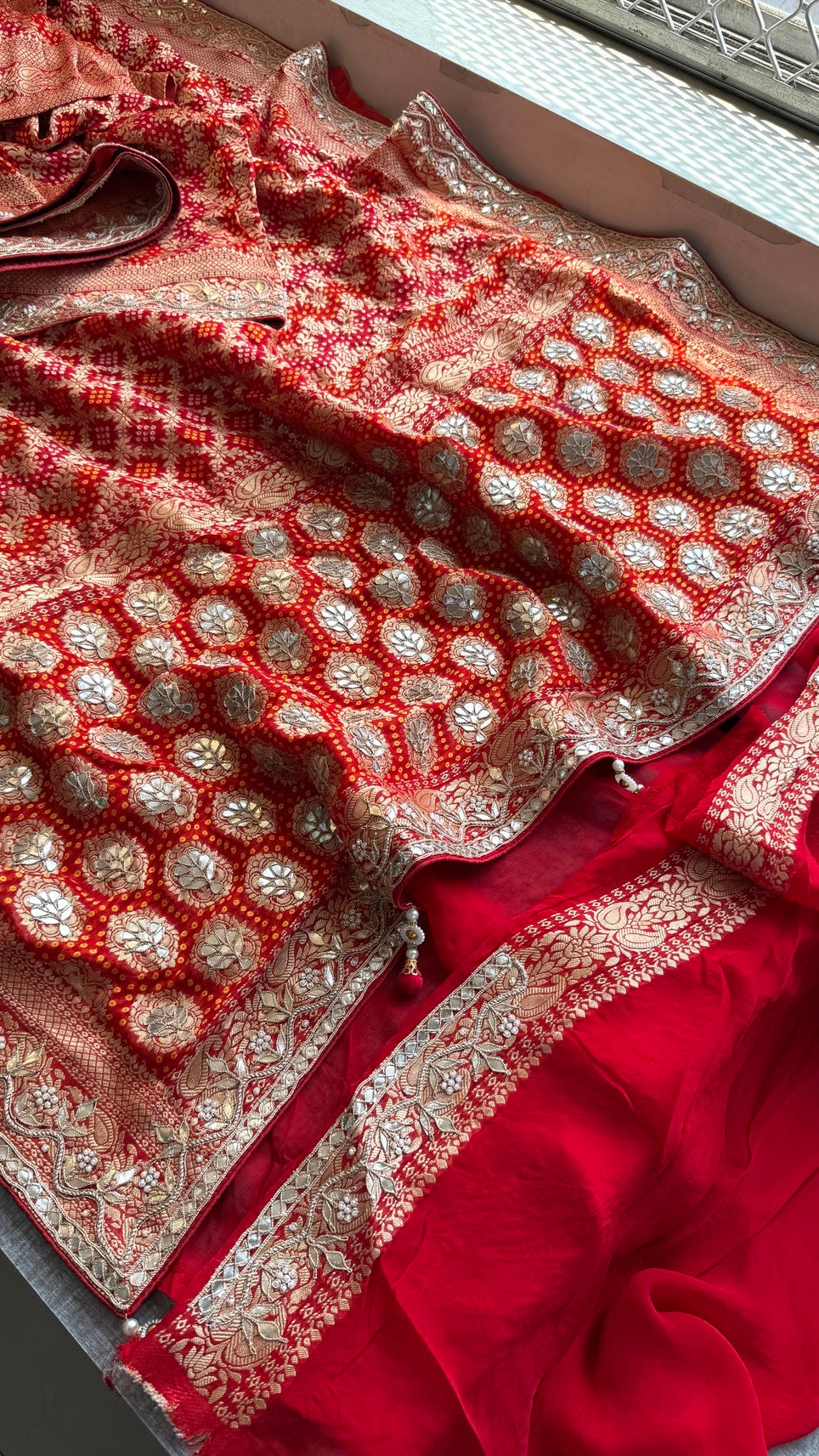 Luxury Khaddi Georgette Saree with Gotapatti & Banarasi Zari Elegance