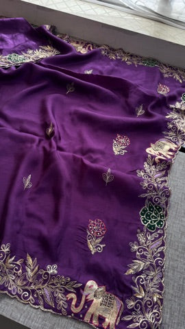 Soft Munga Silk Saree with Resham, Cutdana & Sequin Work with Designer Blouse