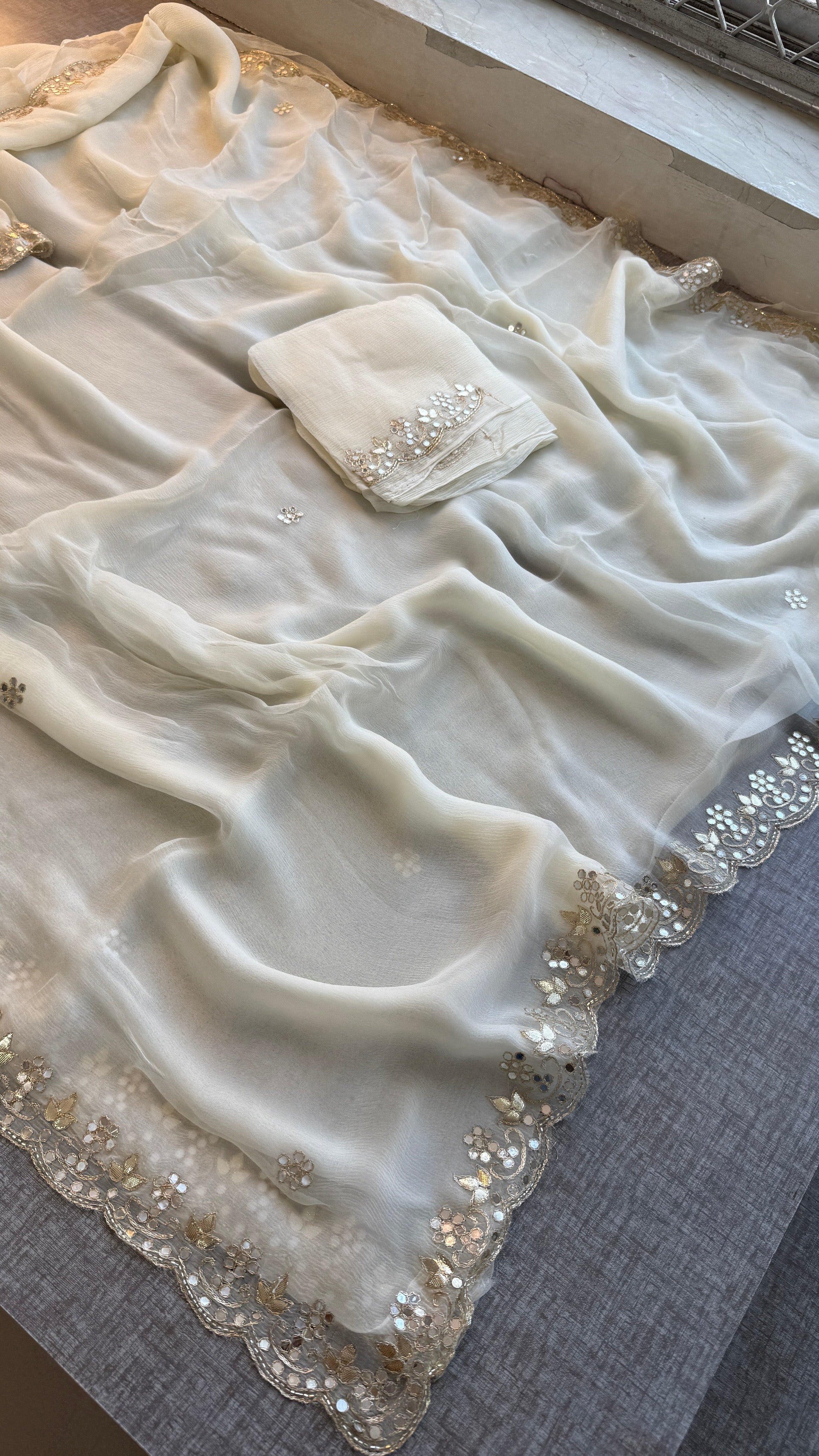 Soft Chiffon Saree Adorned with Elegant Kasab & Gota Patti Handwork