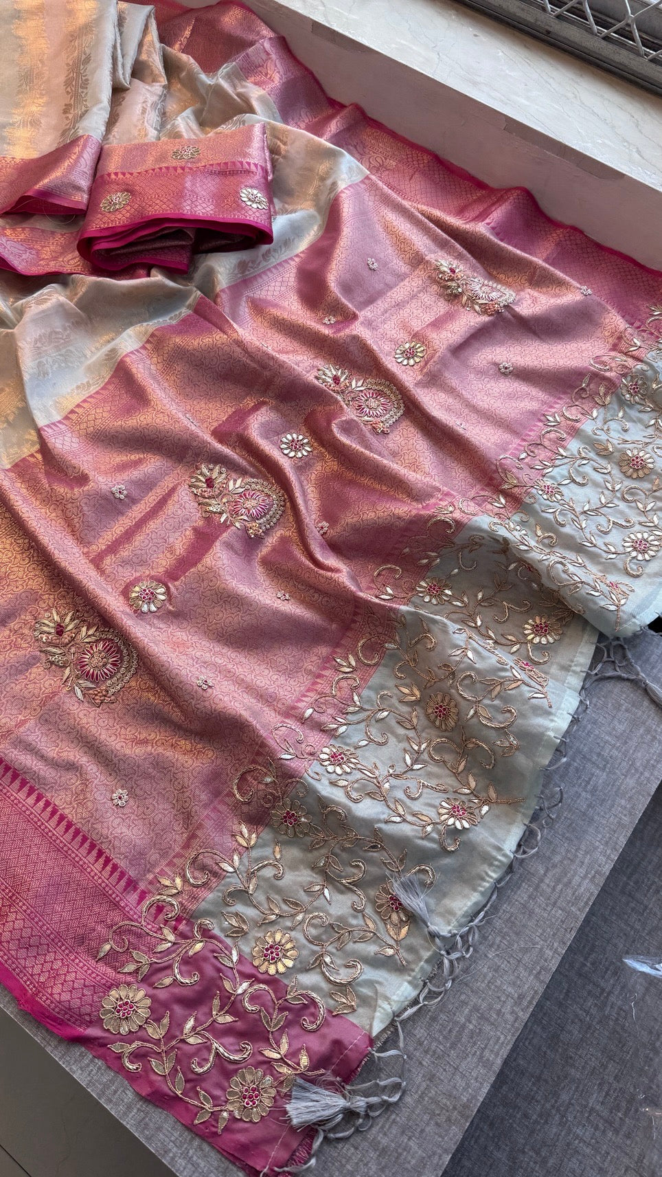 Pure Soft Tissue Silk Saree with Heavy Pallid Brocade & Banarasi Zari Border