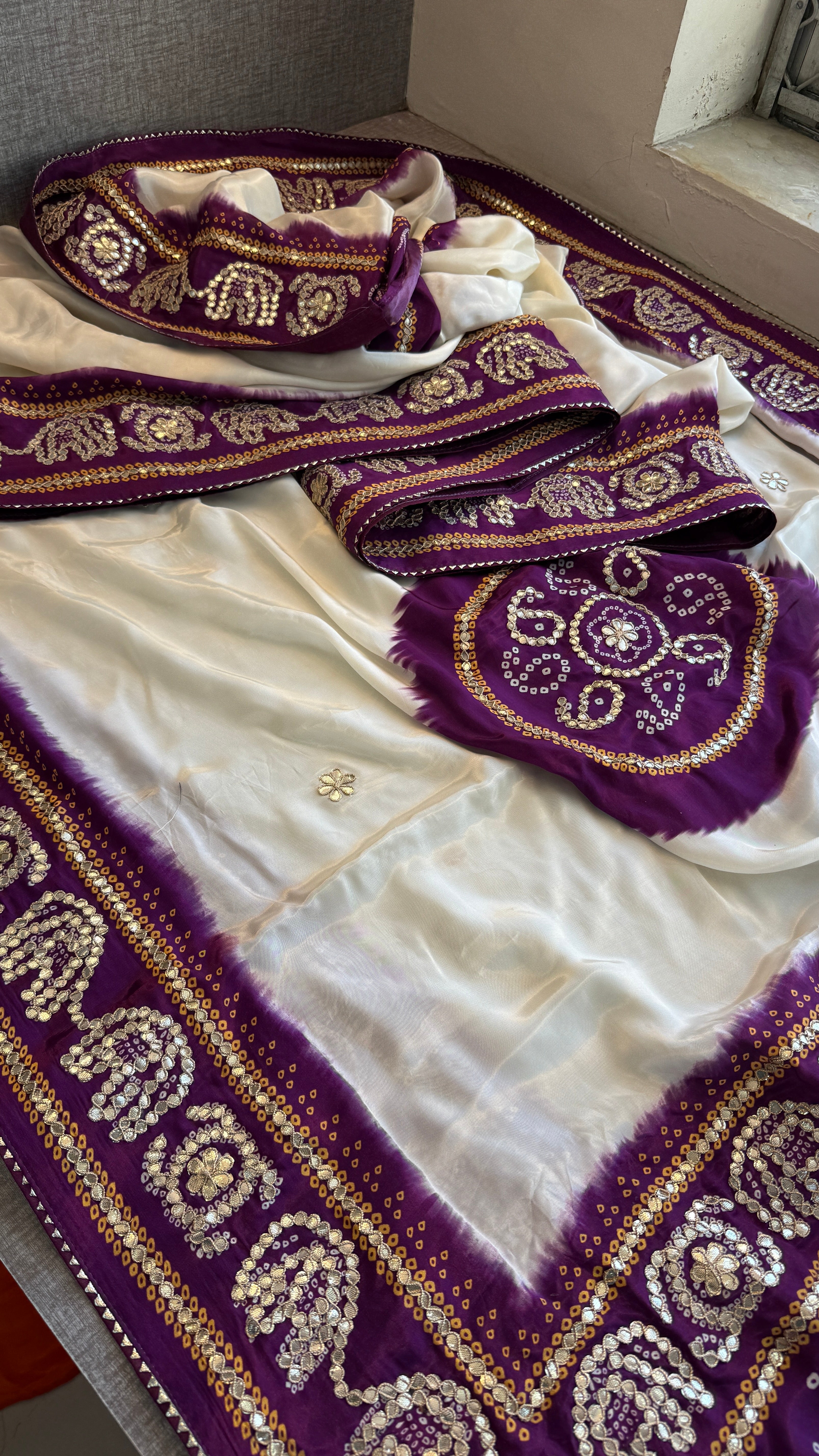 Munga Silk Bandhani Enhanced with Elephant pattern