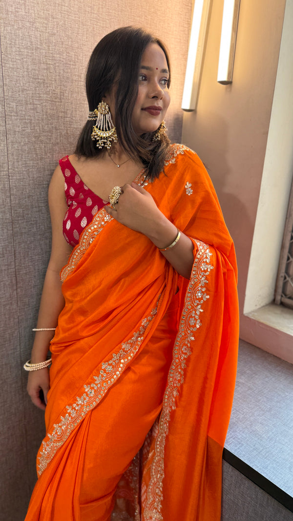 Pure munga silk saree with bandhej pallu