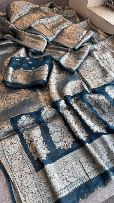 Khaddi Georgette Banarasi Saree with Zari Weaving | Soft Lightweight & Easy Drape | Elegant Saree