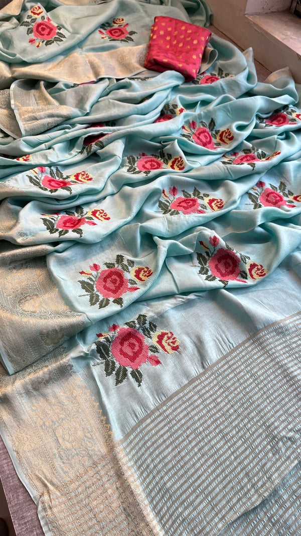 Elegant Soft Munga Silk Banarasi Saree with Multi-Thread Embroidery & Rich Zari Weaving