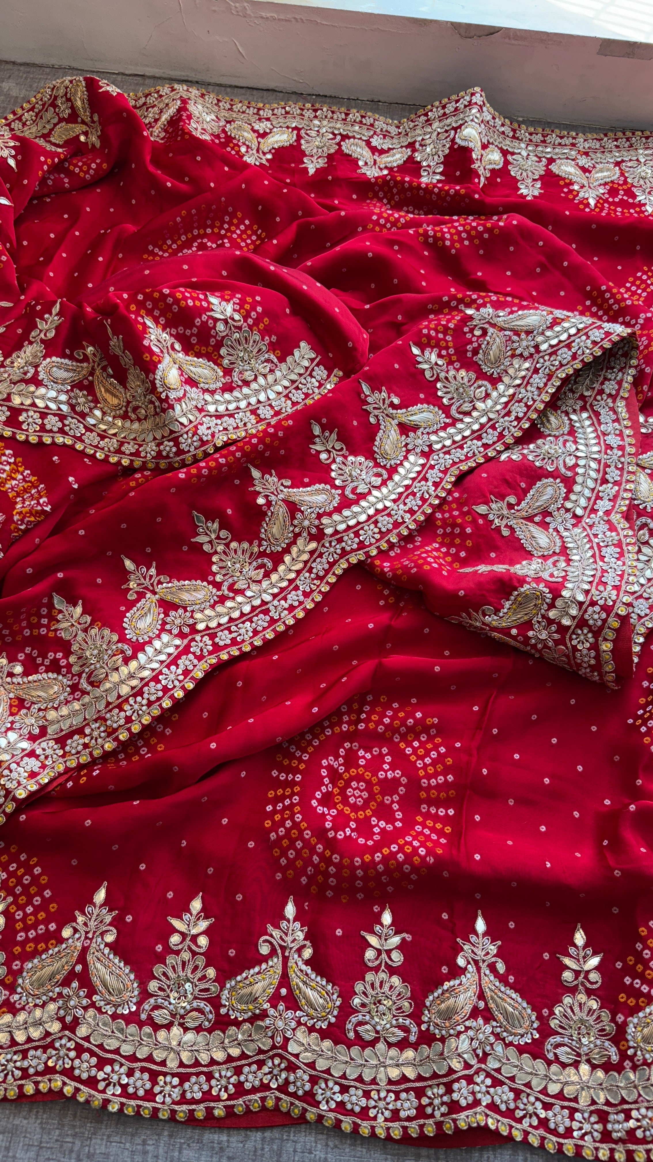 Pure Gajji Satin Silk Bandhani Weaving saree with Marodi Work