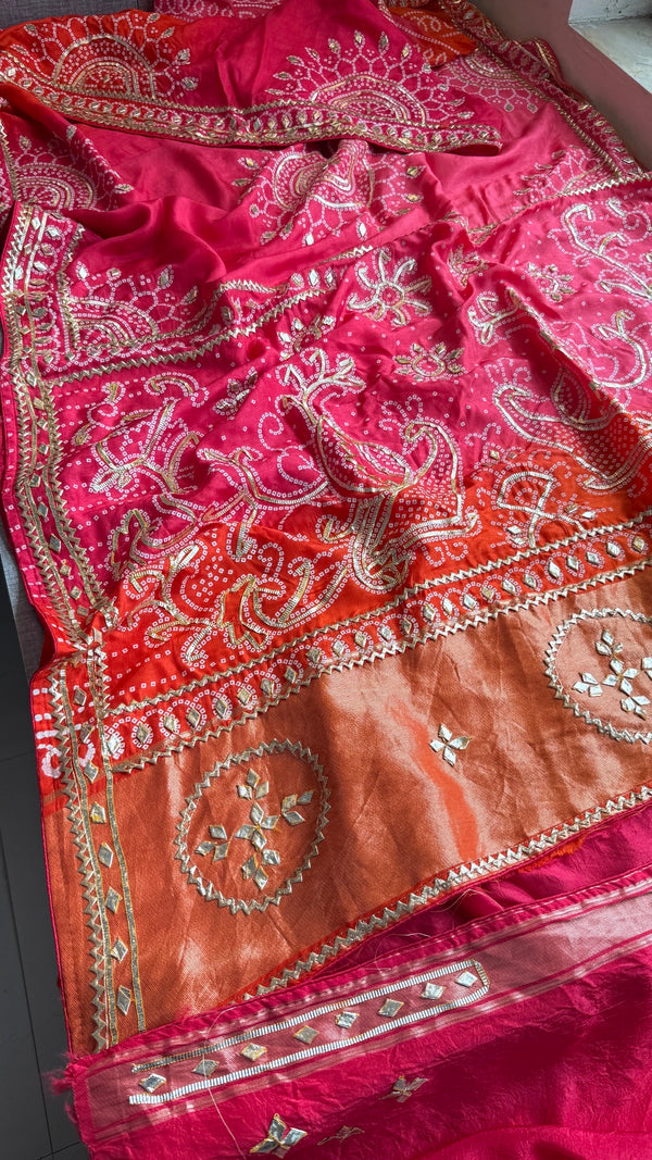 Munga Silk Sikhiya Gotapatti Saree with Peacock Motif & Zari Border | Soft Premium Festive Wear