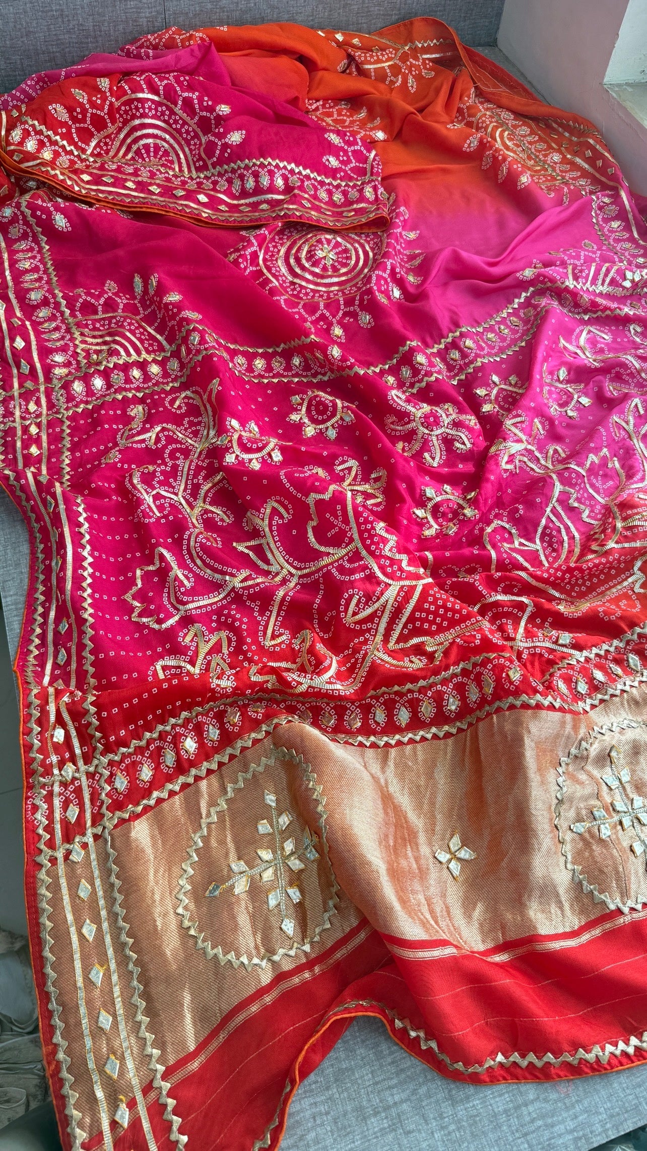 Munga Silk Sikhiya Gotapatti Saree with Peacock Motif & Zari Border | Soft Premium Festive Wear