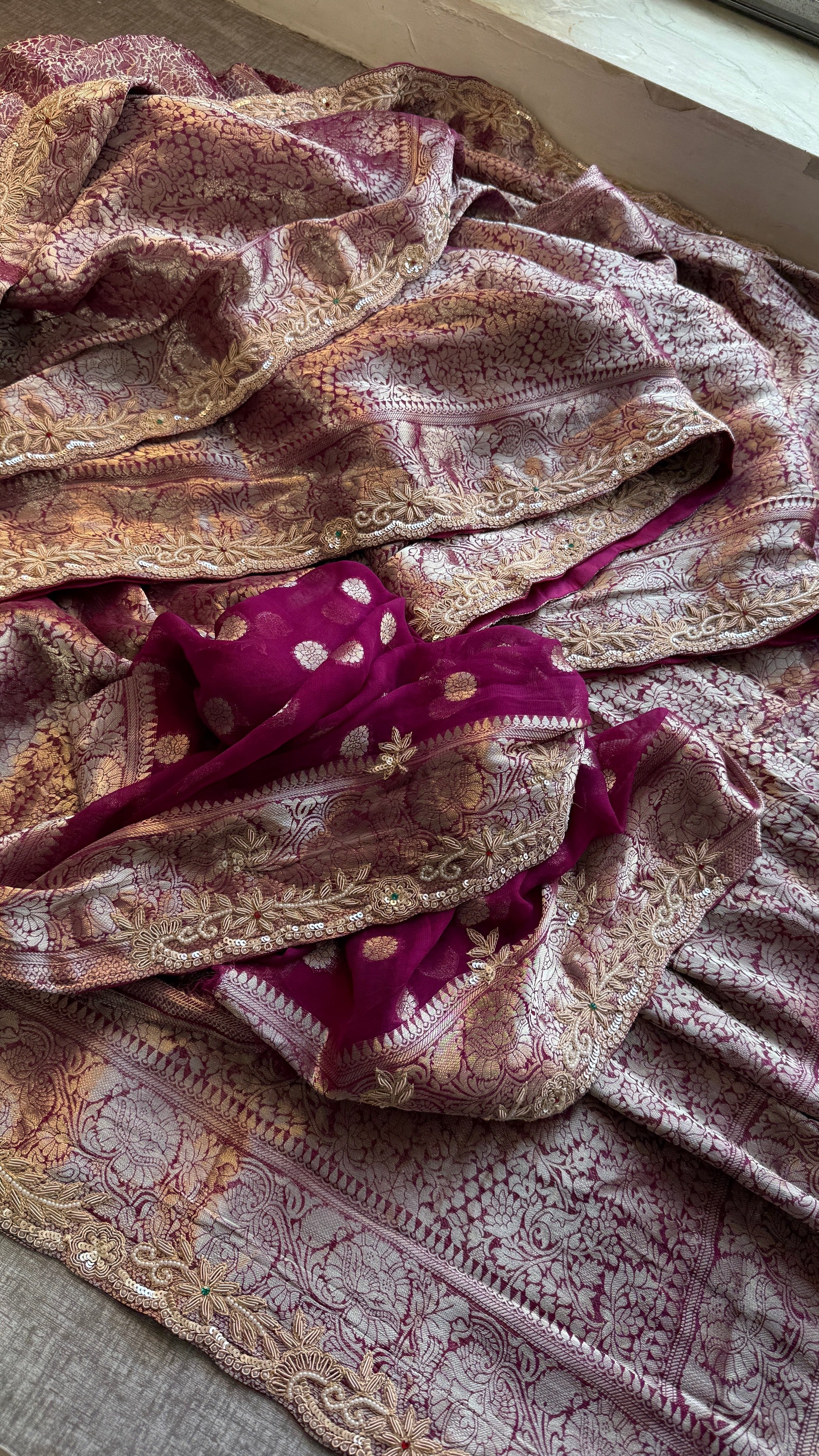 Wedding Wear Banarasi Khaddi Georgette Saree with Pearl Sequin Gotapatti Work