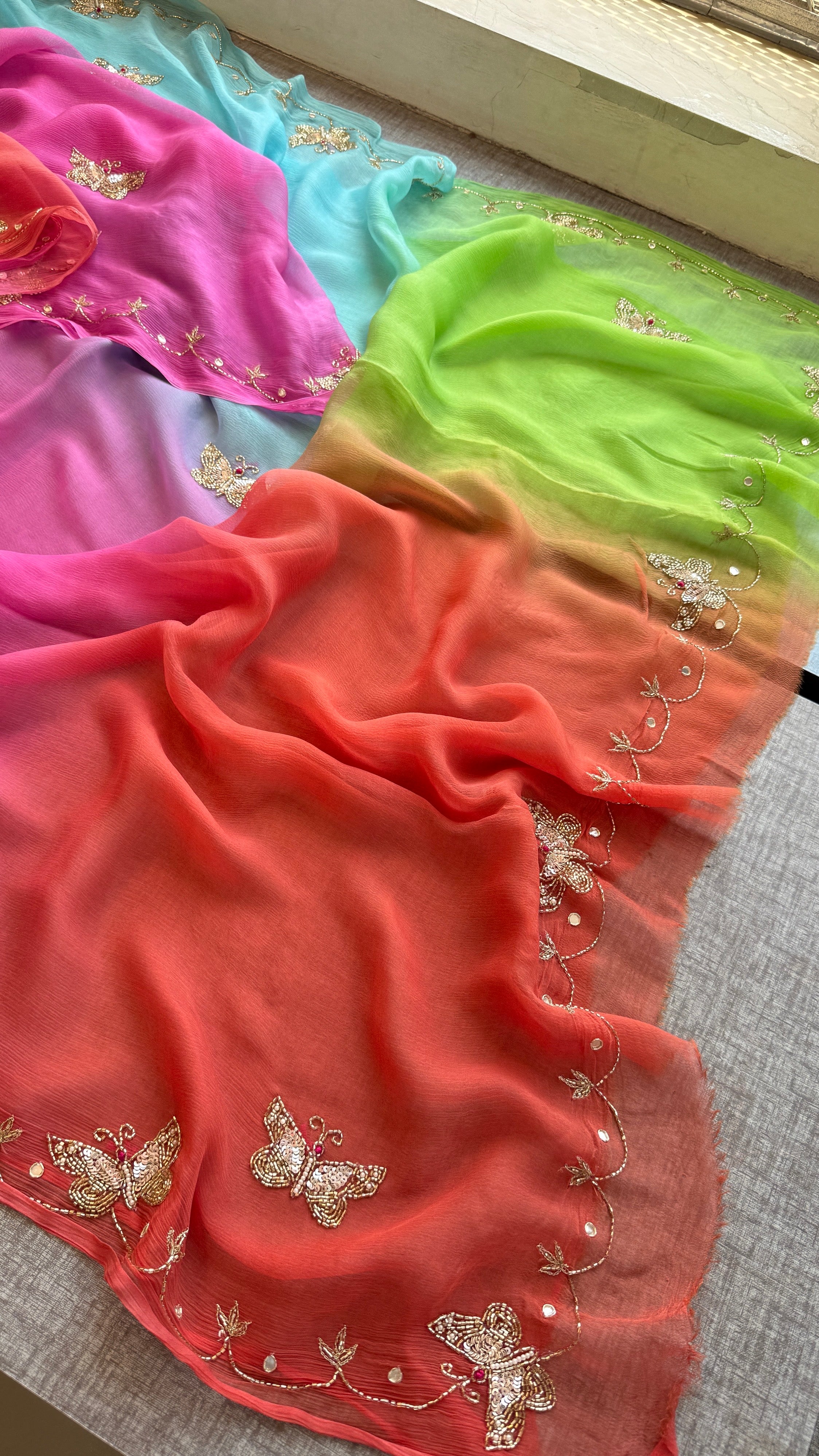 Pure diamond chiffon Saree with kutdana , sequins and pearl work