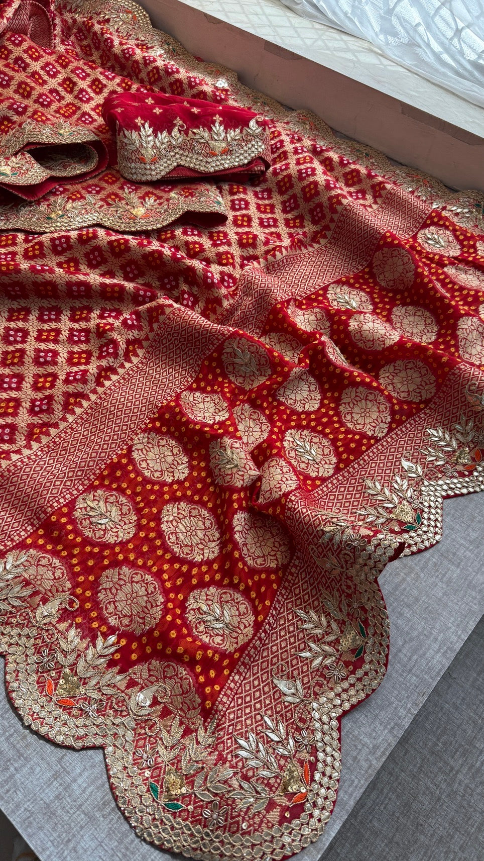 Handcrafted Pure Khaddi Georgette Gotapatti Banarasi Saree