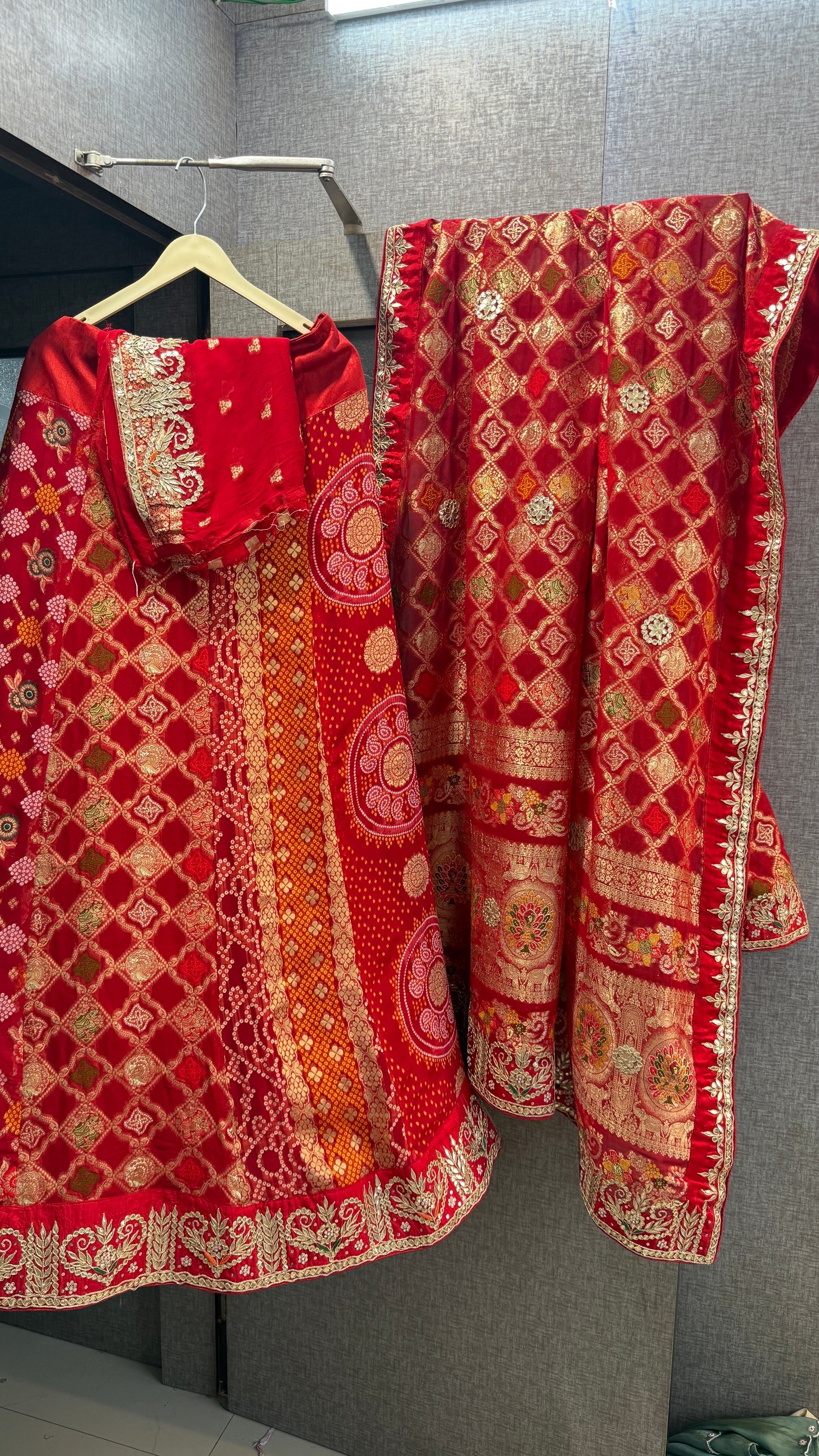 Handwork Khaddi Georgette Banarasi weaving lehenga with heavy work over dupatta