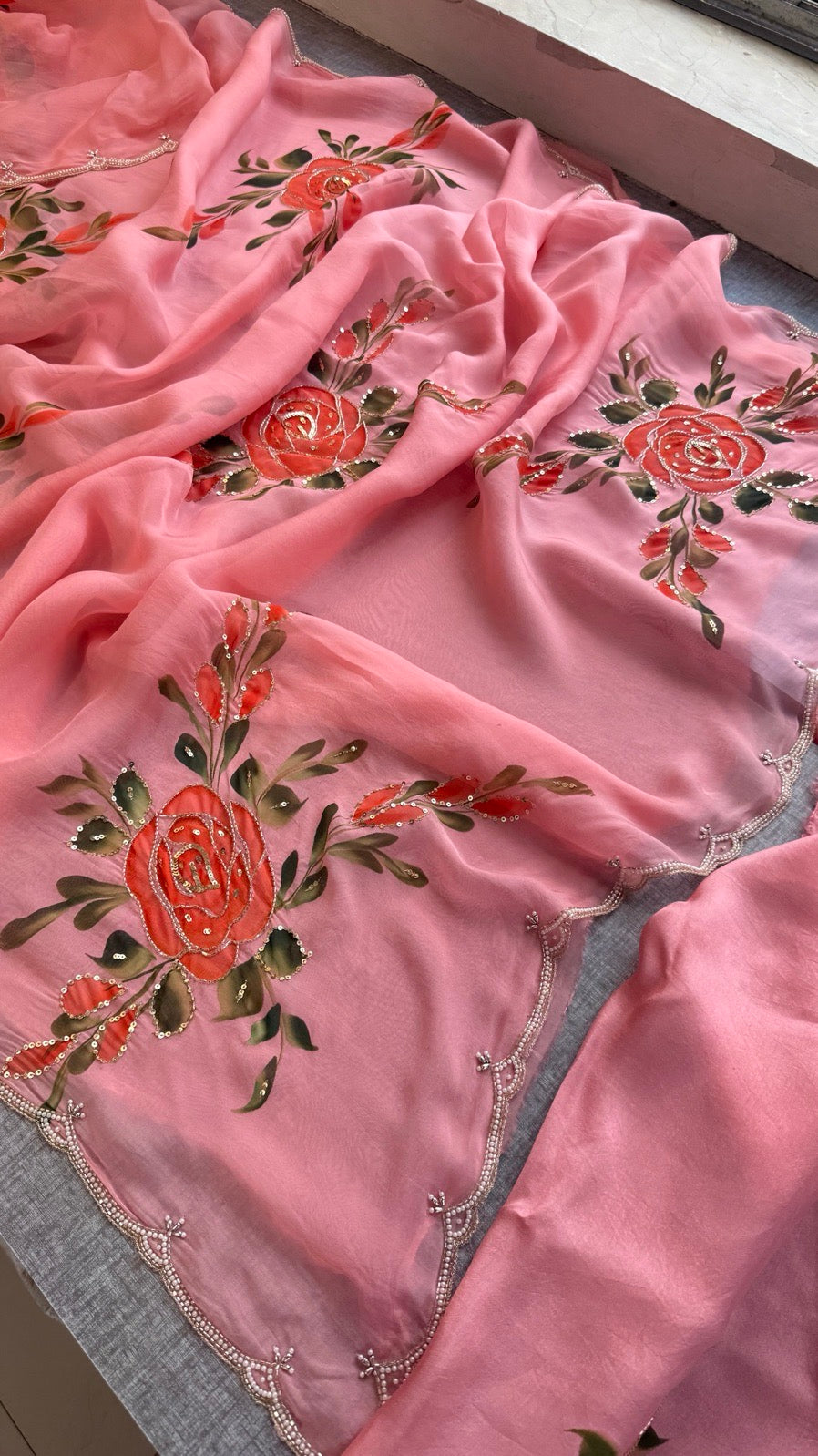 Pure Soft Organza Hand-Painted Saree,