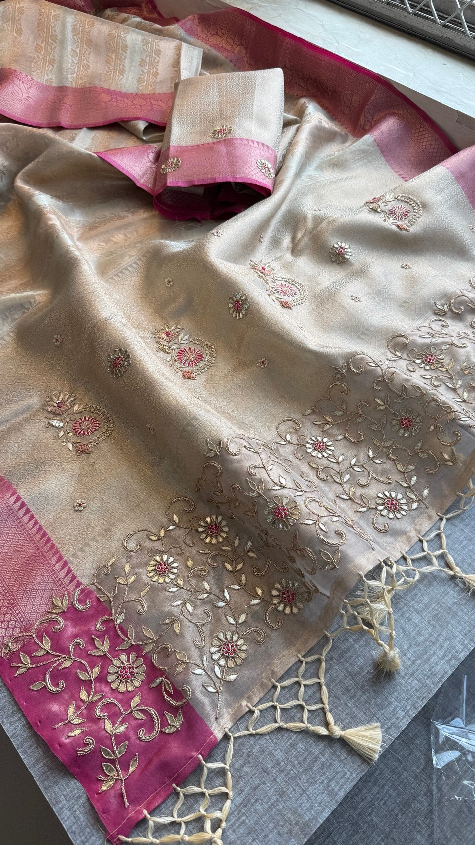 Pure Soft Tissue Silk Saree with Heavy Pallid Brocade & Banarasi Zari Border