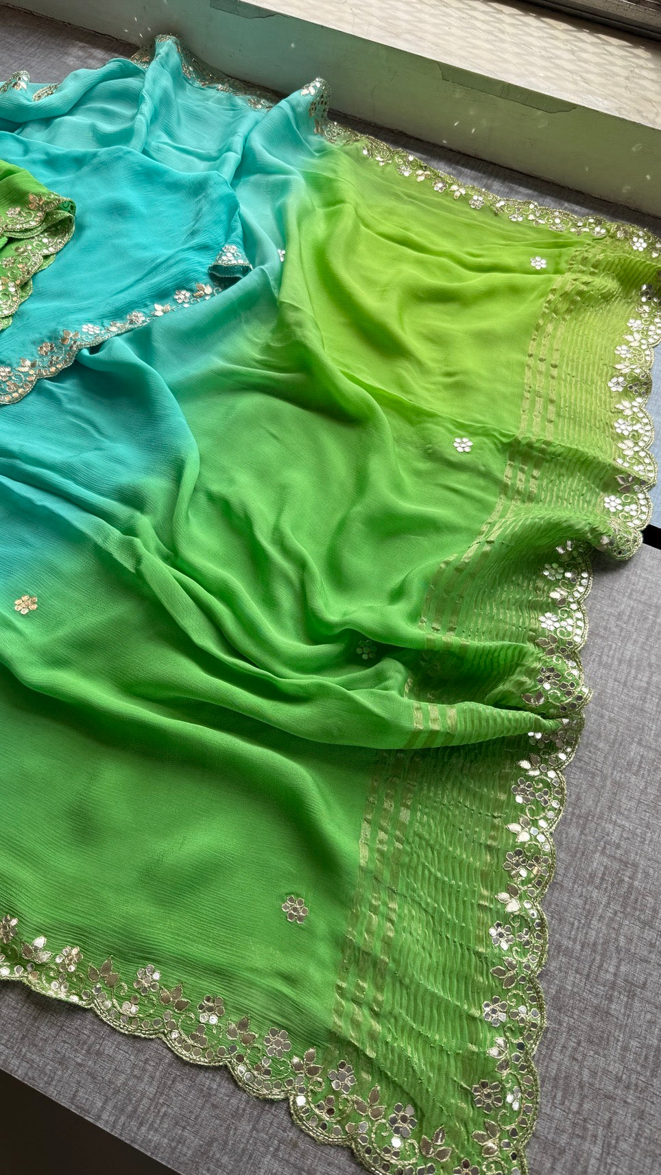 Soft Chiffon Saree Adorned with Elegant Kasab & Gota Patti Handwork
