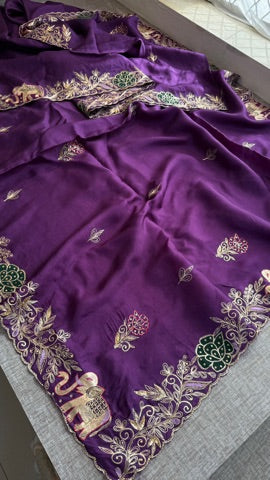Soft Munga Silk Saree with Resham, Cutdana & Sequin Work with Designer Blouse