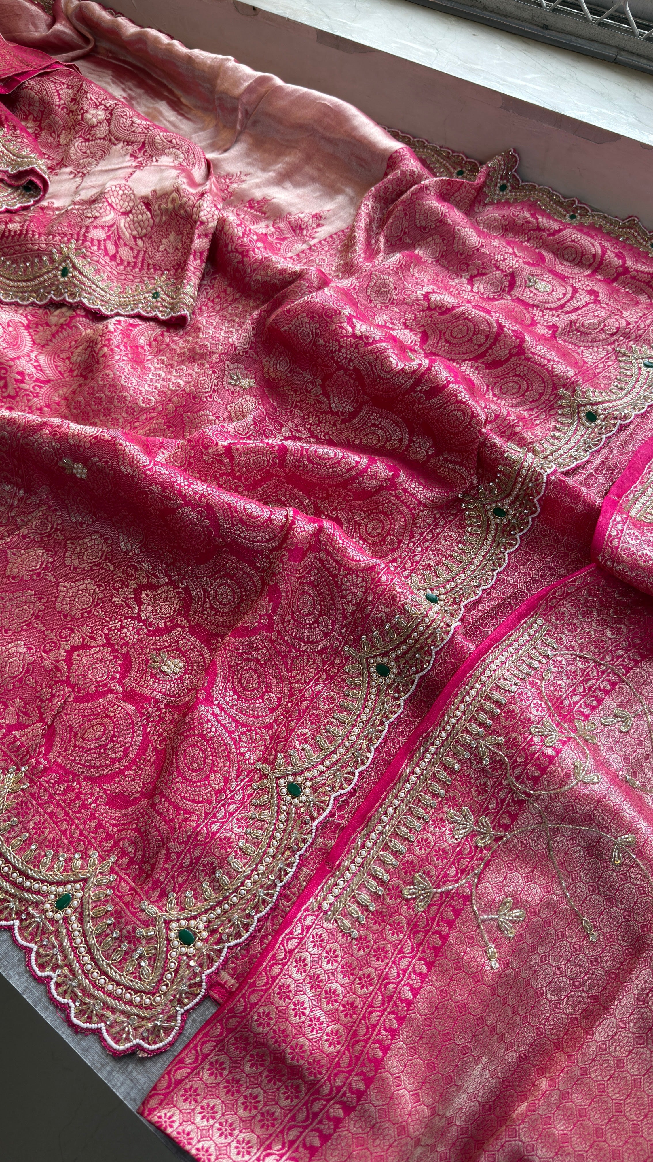 Royal Banarasi Pure Khaddi Georgette Hand-Embroidered Saree with Blouse